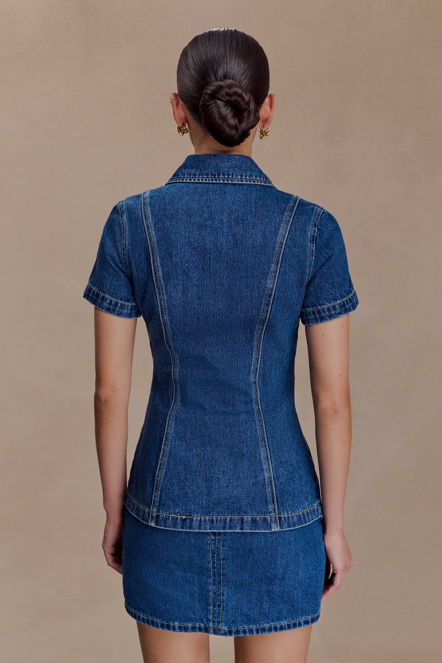 Ellie Denim Short Sleeve Top - Dark Blue