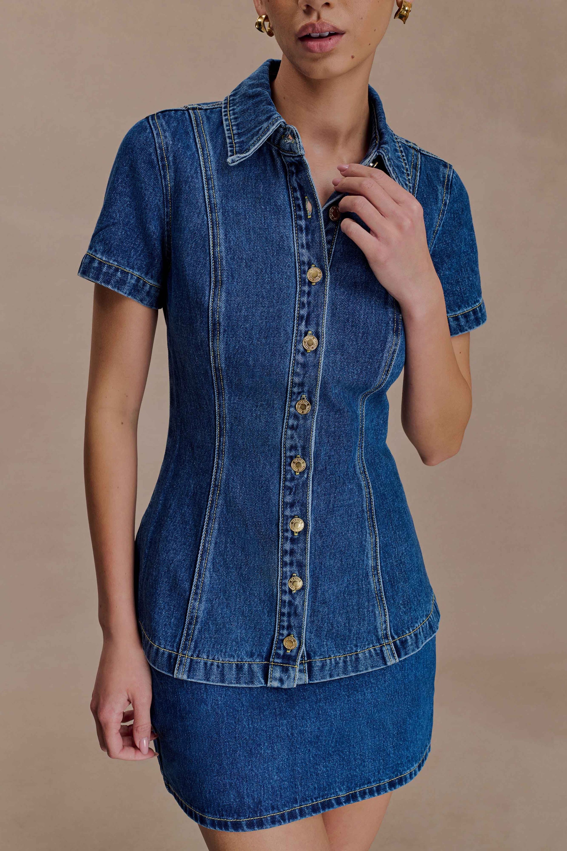 Ellie Denim Short Sleeve Top - Dark Blue #3