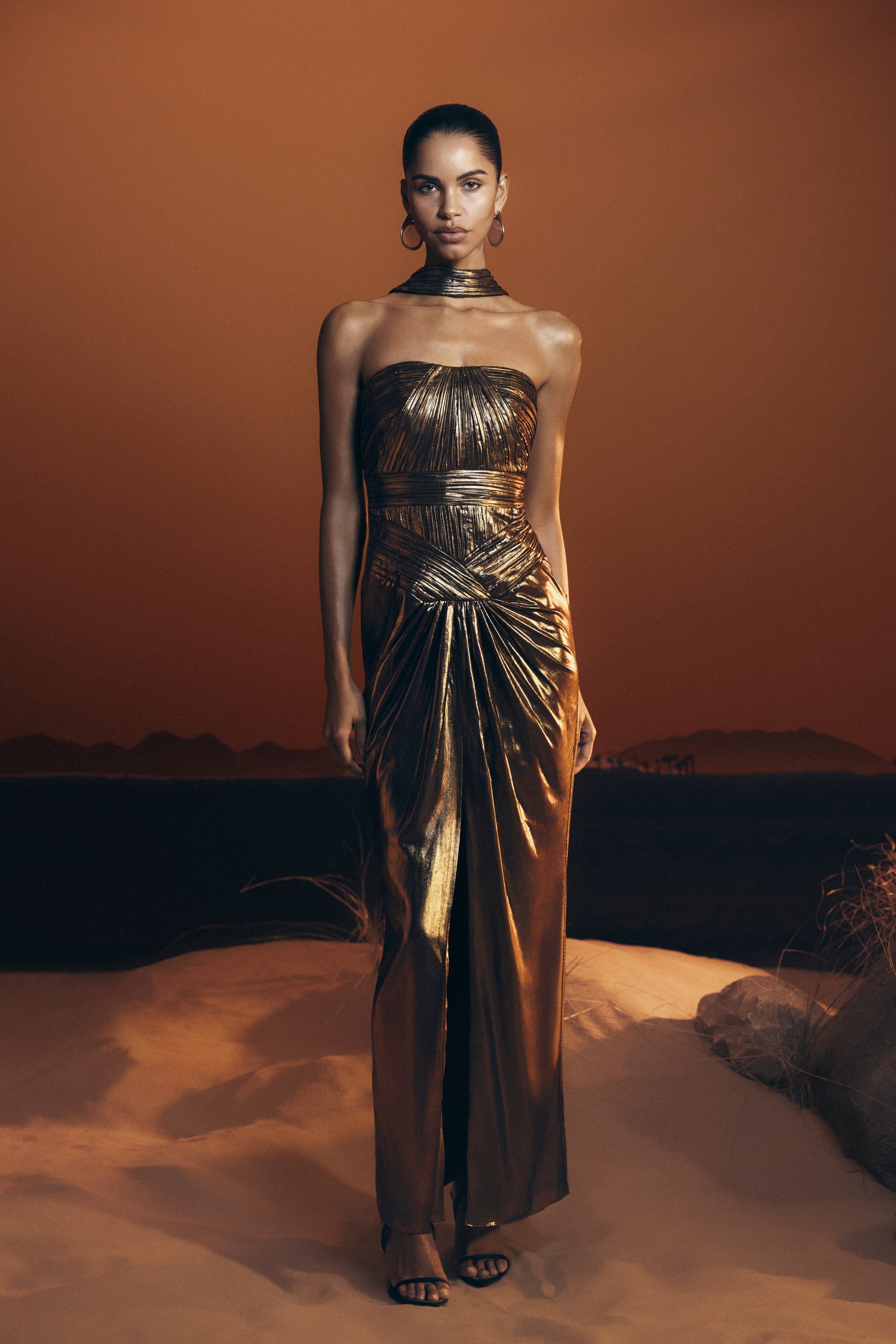 Clemence Plisse Maxi Dress - Gold Clemence Plisse Maxi Dress - Gold