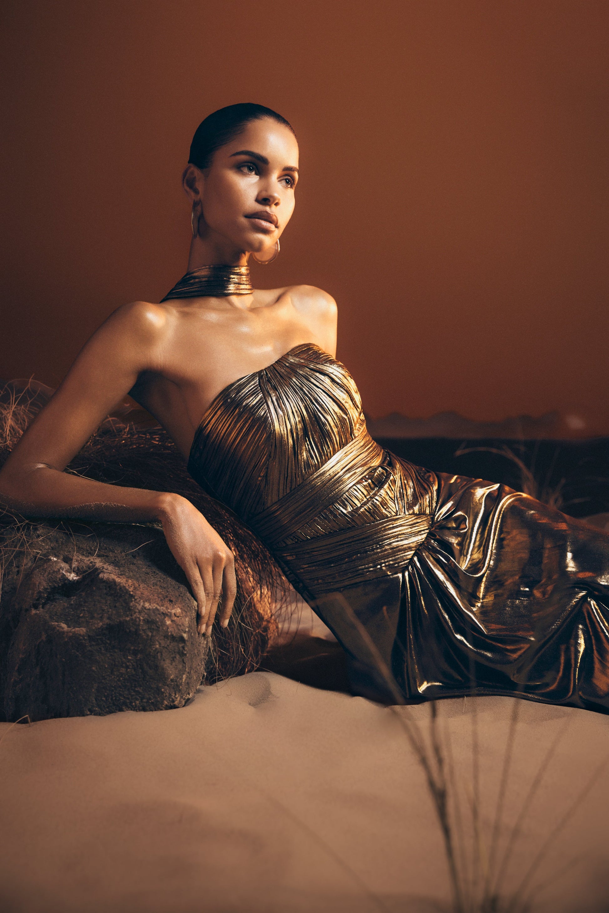 Clemence Plisse Maxi Dress - Gold #2