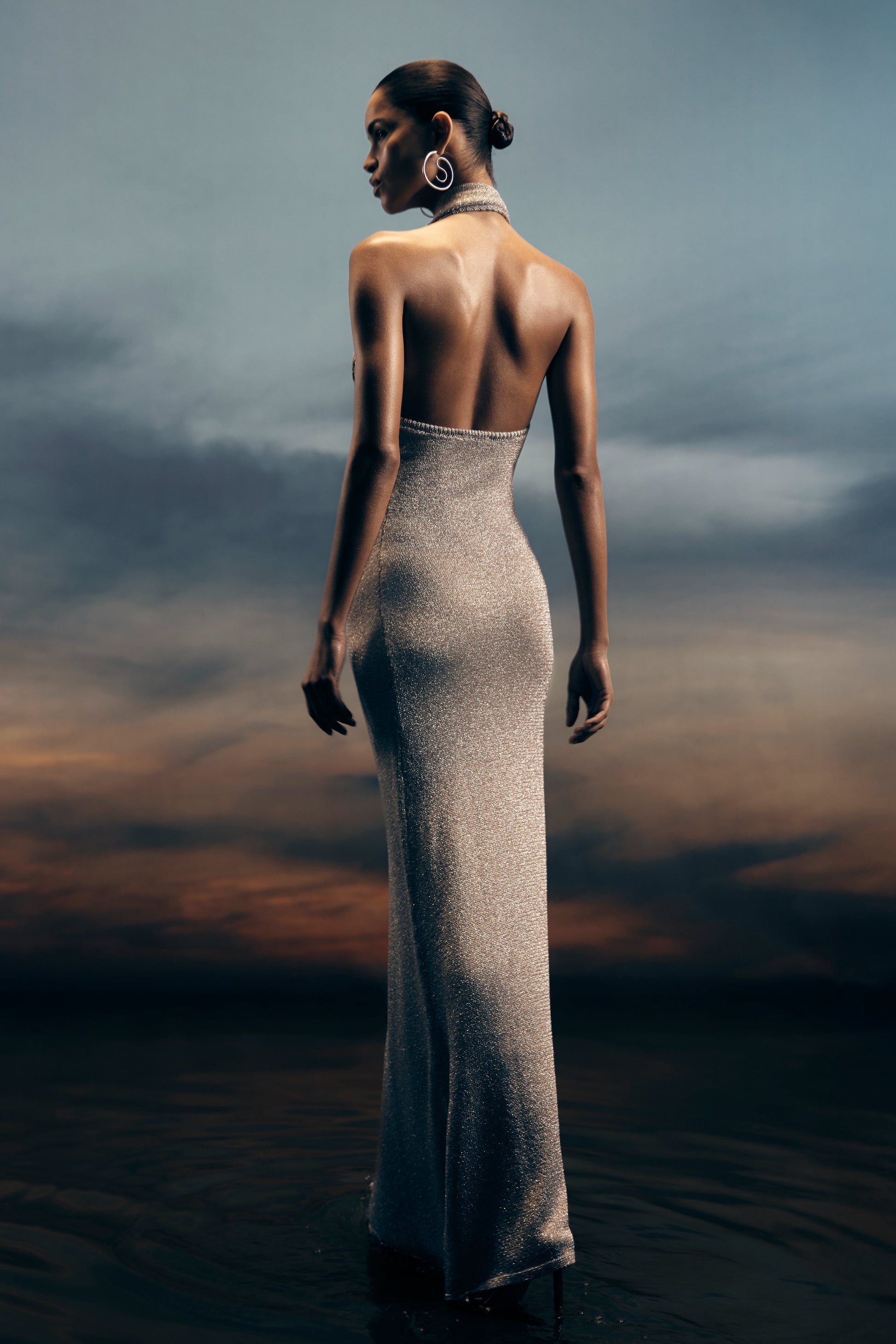 Elma Lurex Knit Halter Maxi Dress - Silver #3