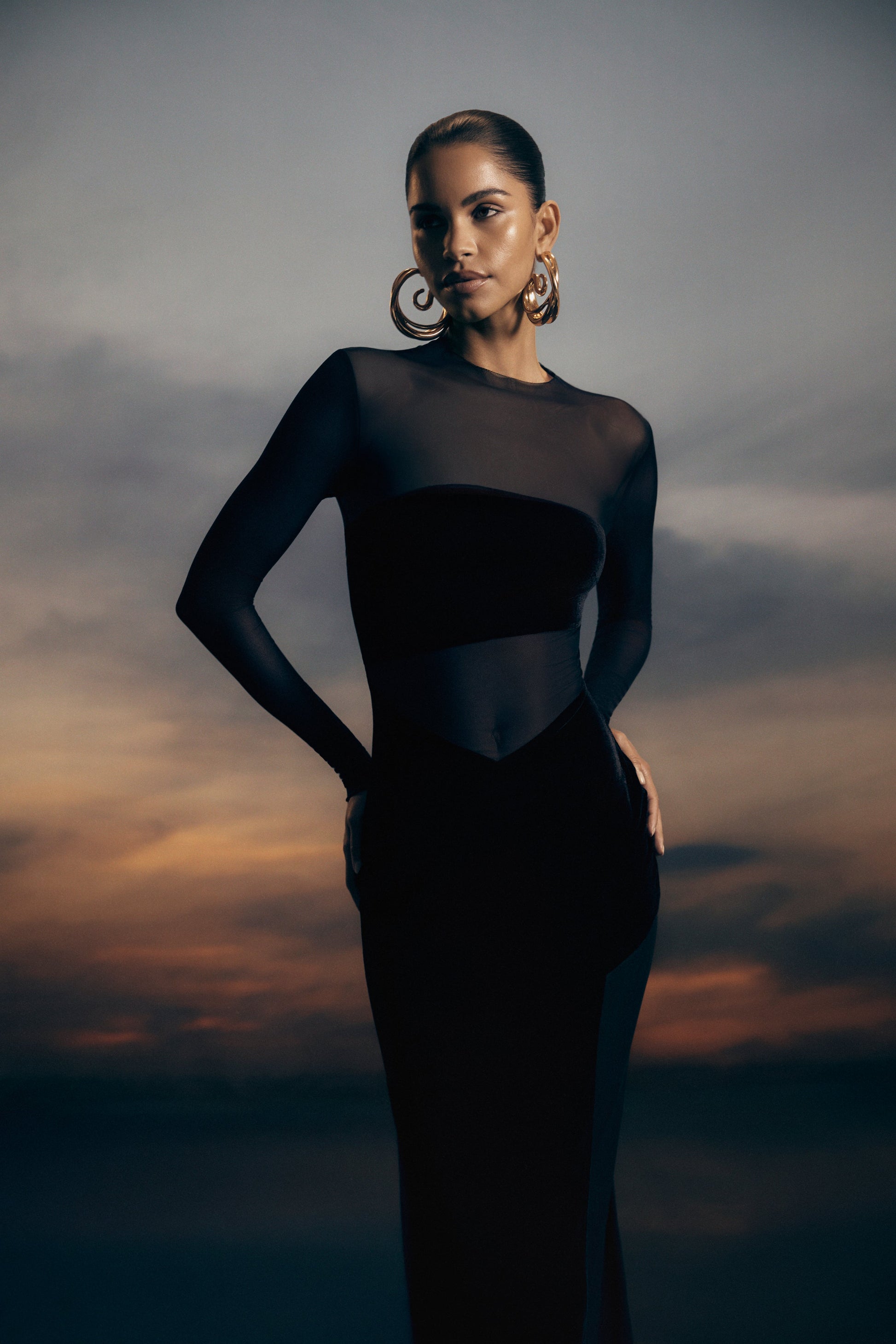 Davina Velvet And Mesh Maxi Dress - Black #5