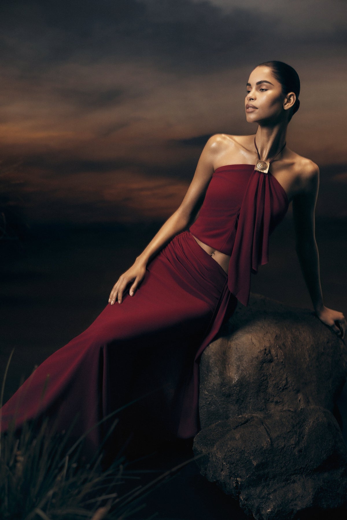 Celina Chiffon Overlay Maxi Skirt - Cherry Red