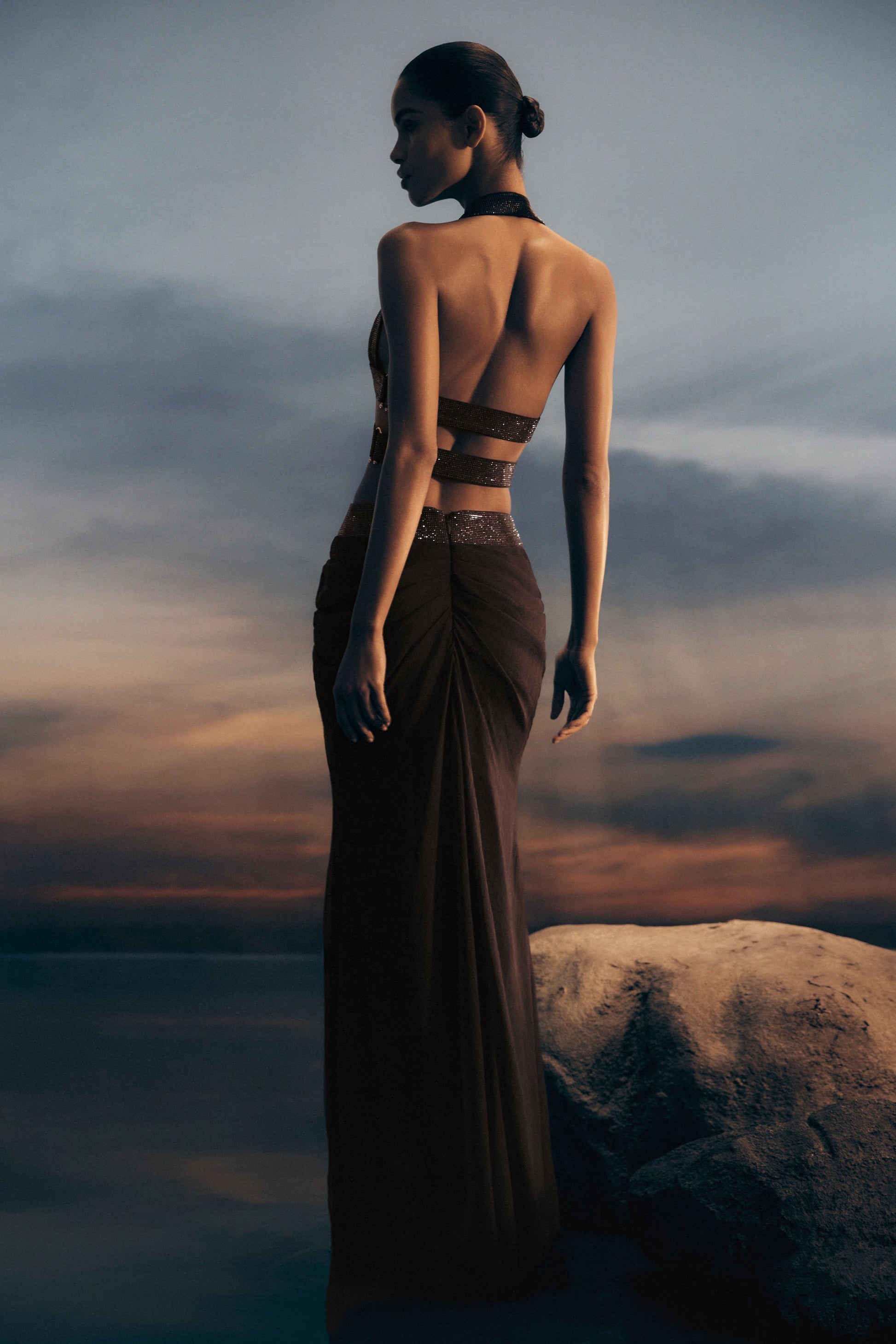 Siren Satin And Diamante Maxi Skirt - Dark Chocolate #2