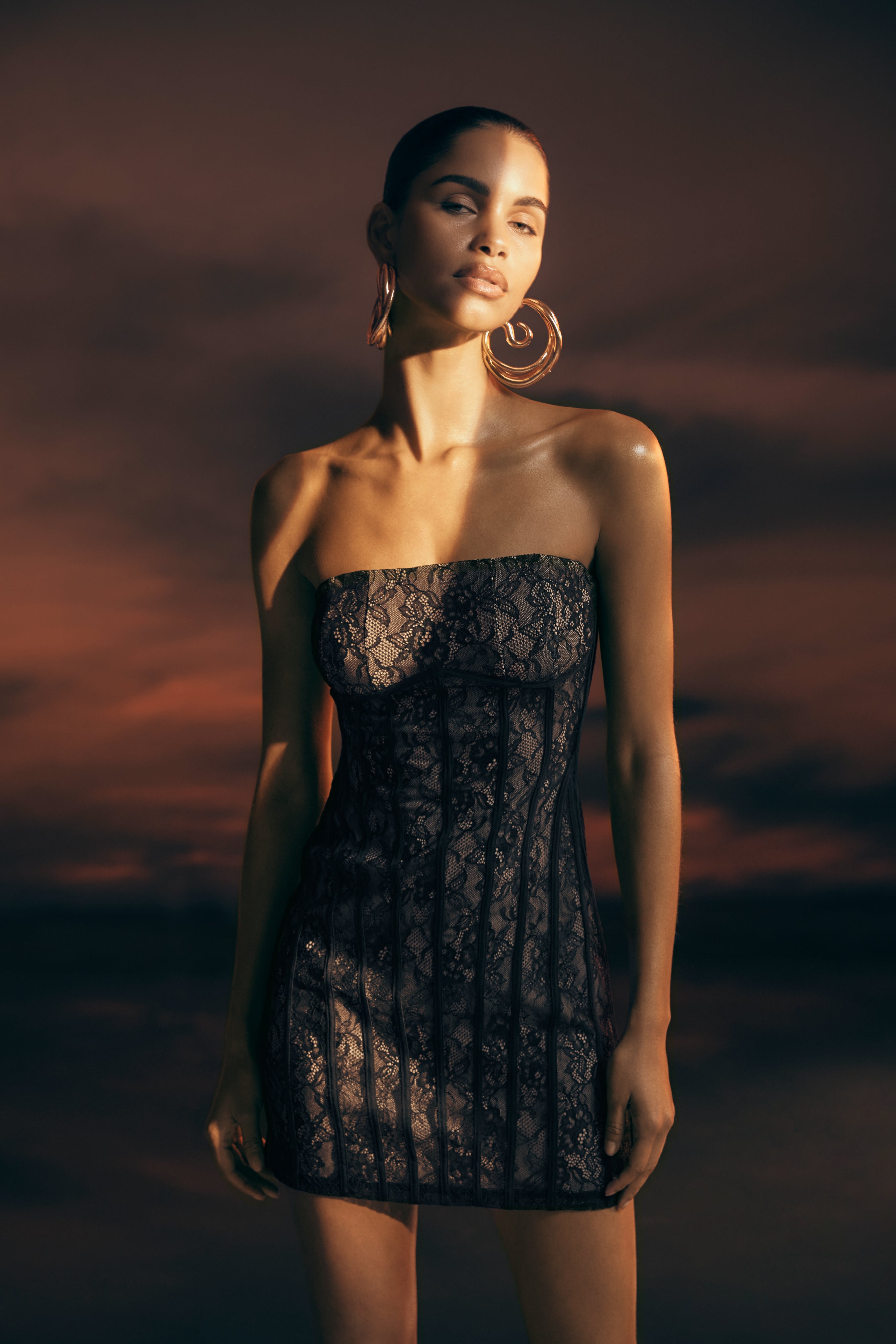 Jeannette Panelled Lace Mini Dress - Black | MESHKI UK