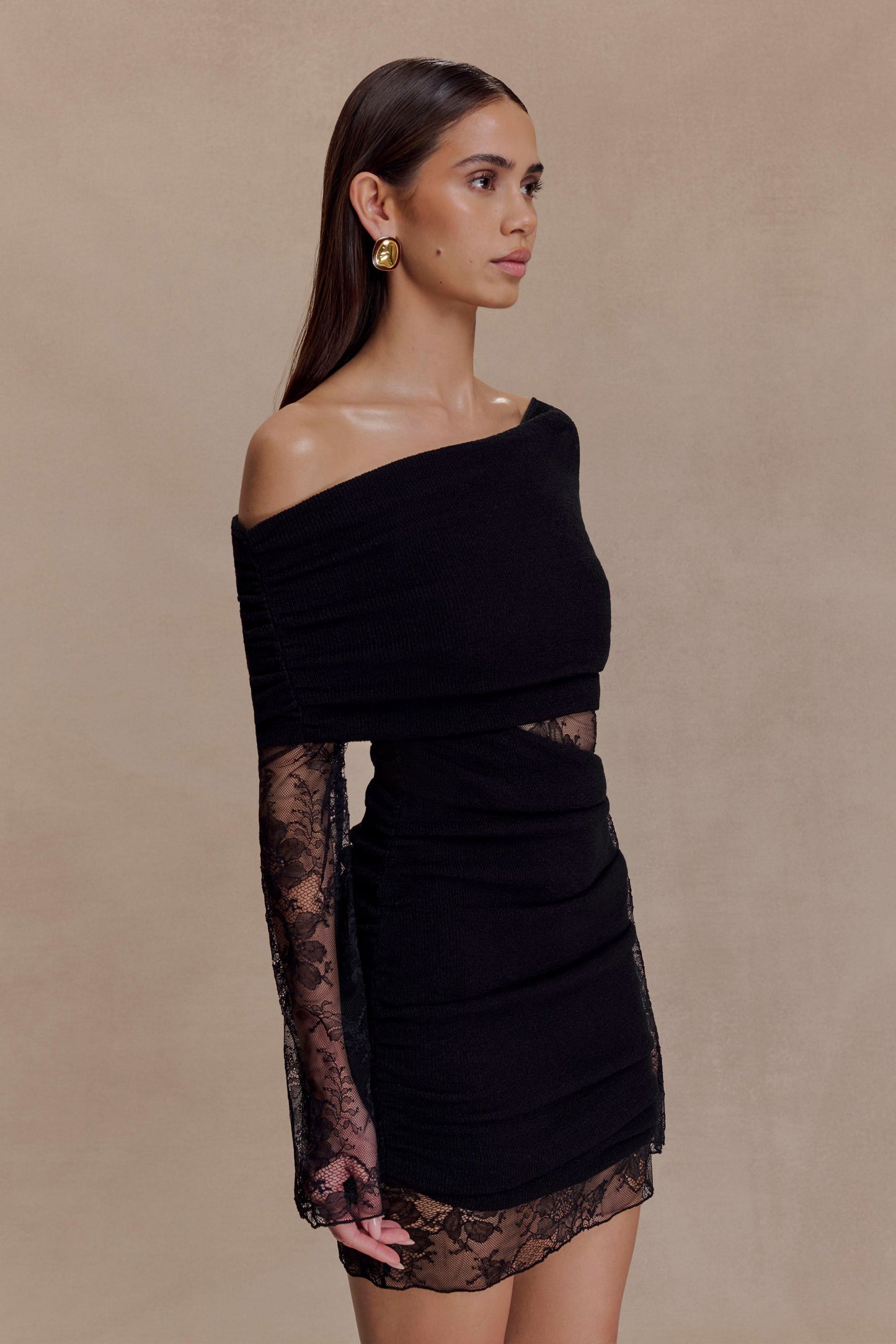 Luxie Lace Knit Mini Dress - Black