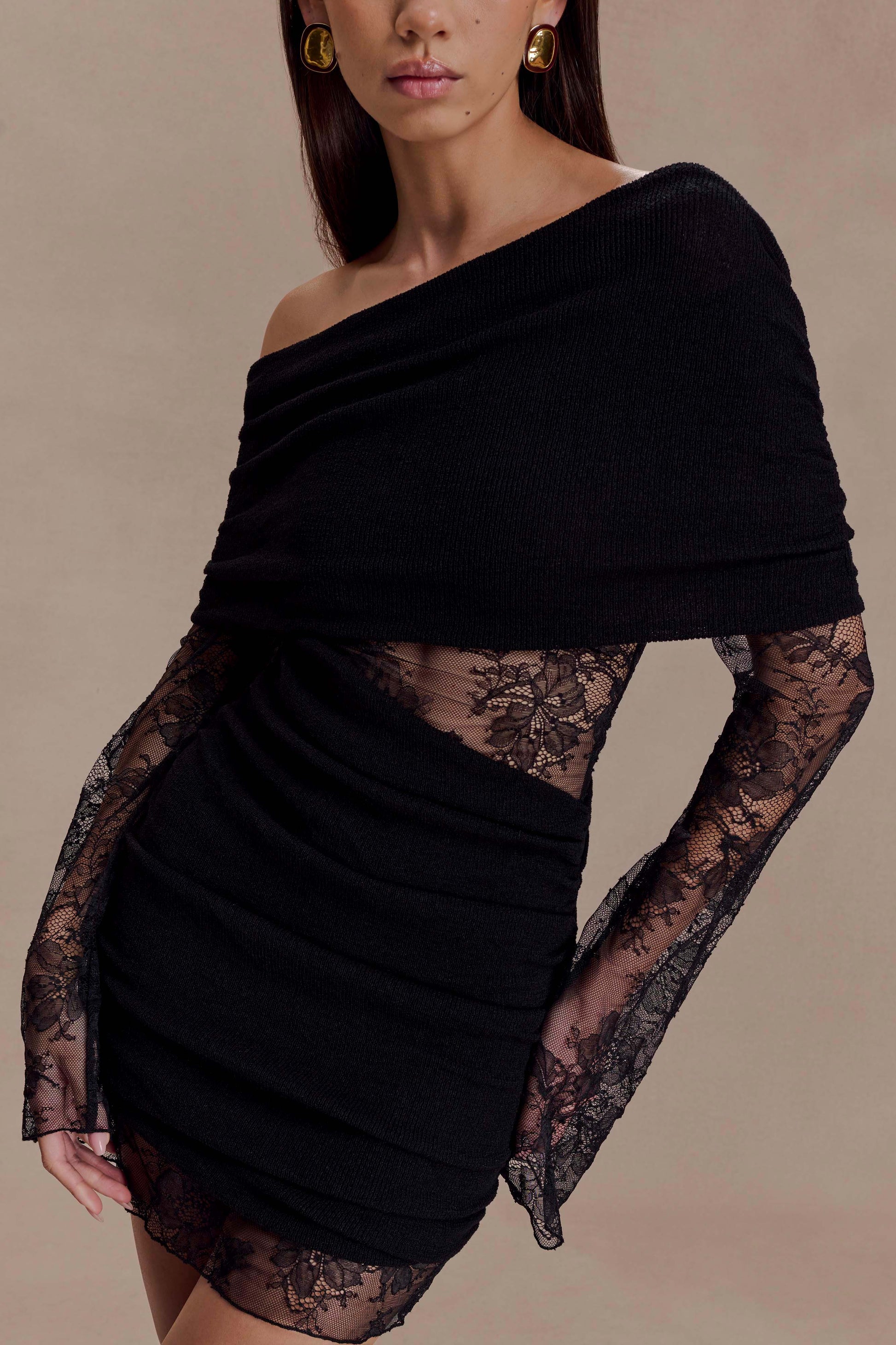 Luxie Lace Knit Mini Dress - Black #3