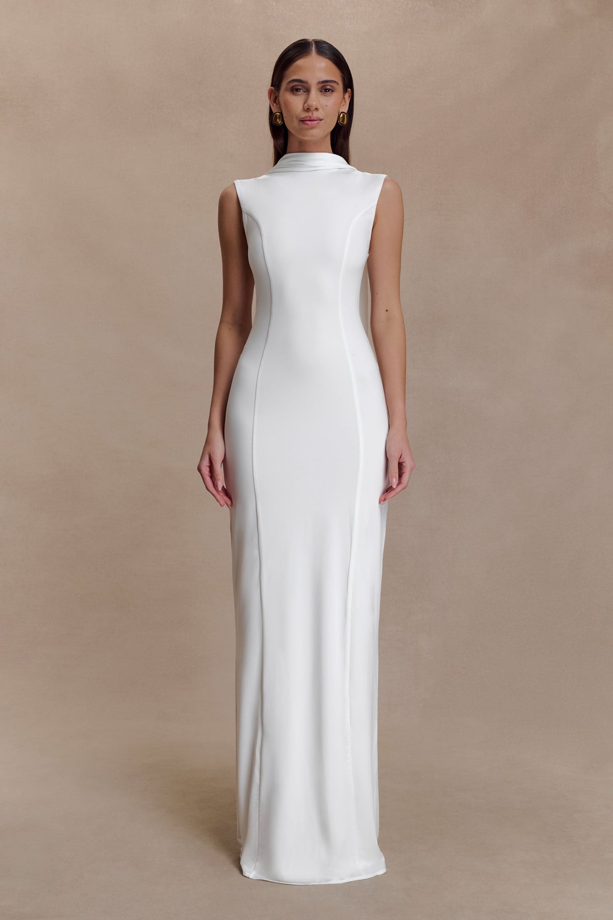 Wisteria Slinky Maxi Dress With Scarf - White