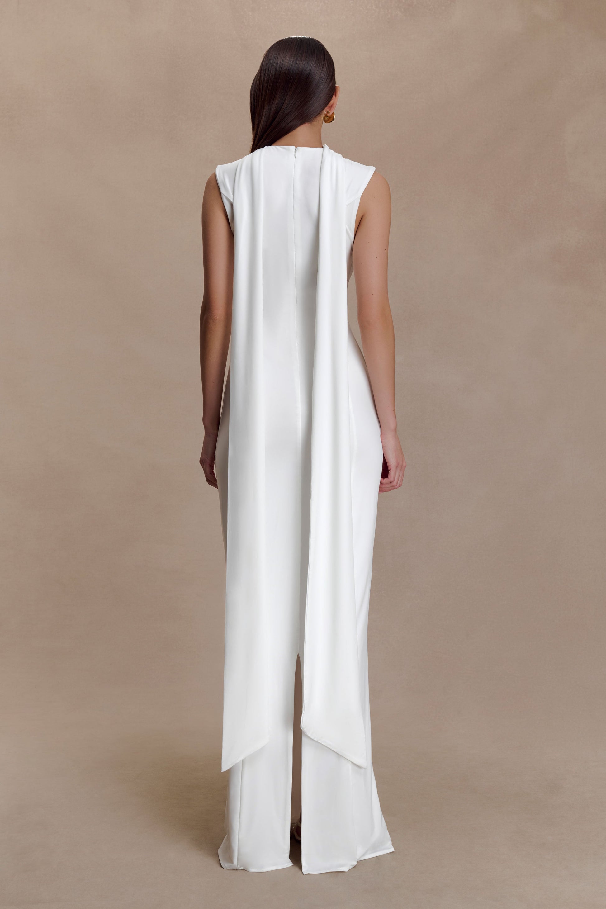 Wisteria Slinky Maxi Dress With Scarf - White #2