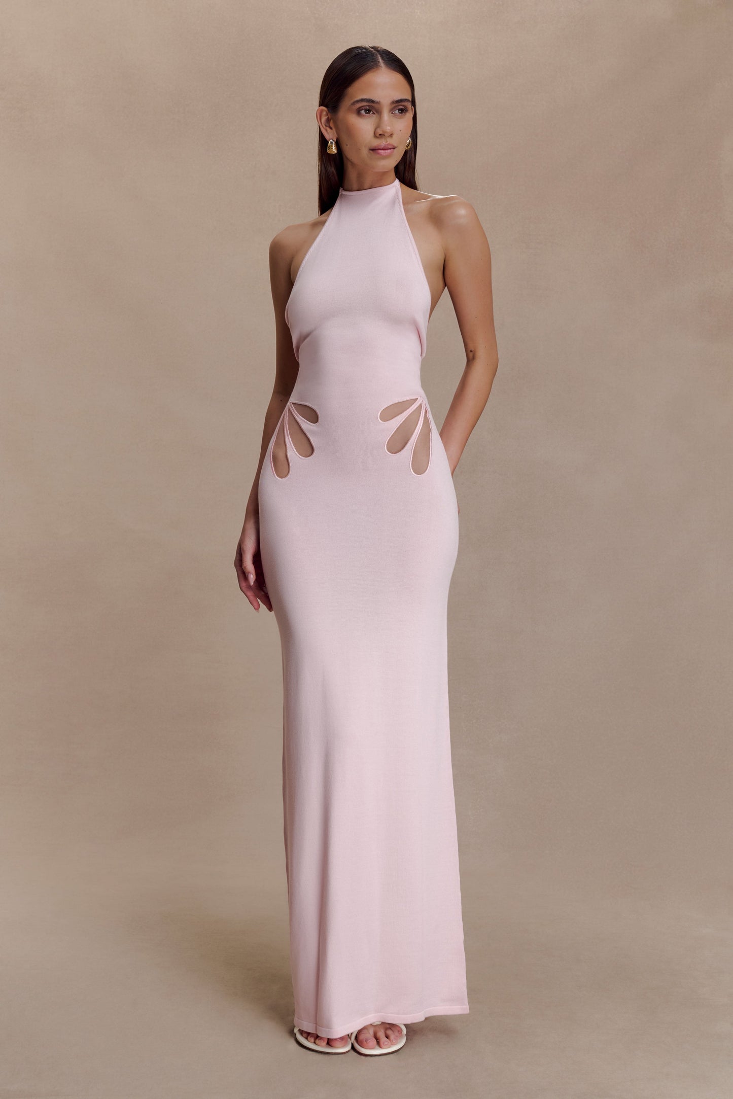 Brock Knit Halter Maxi Dress - Baby Pink