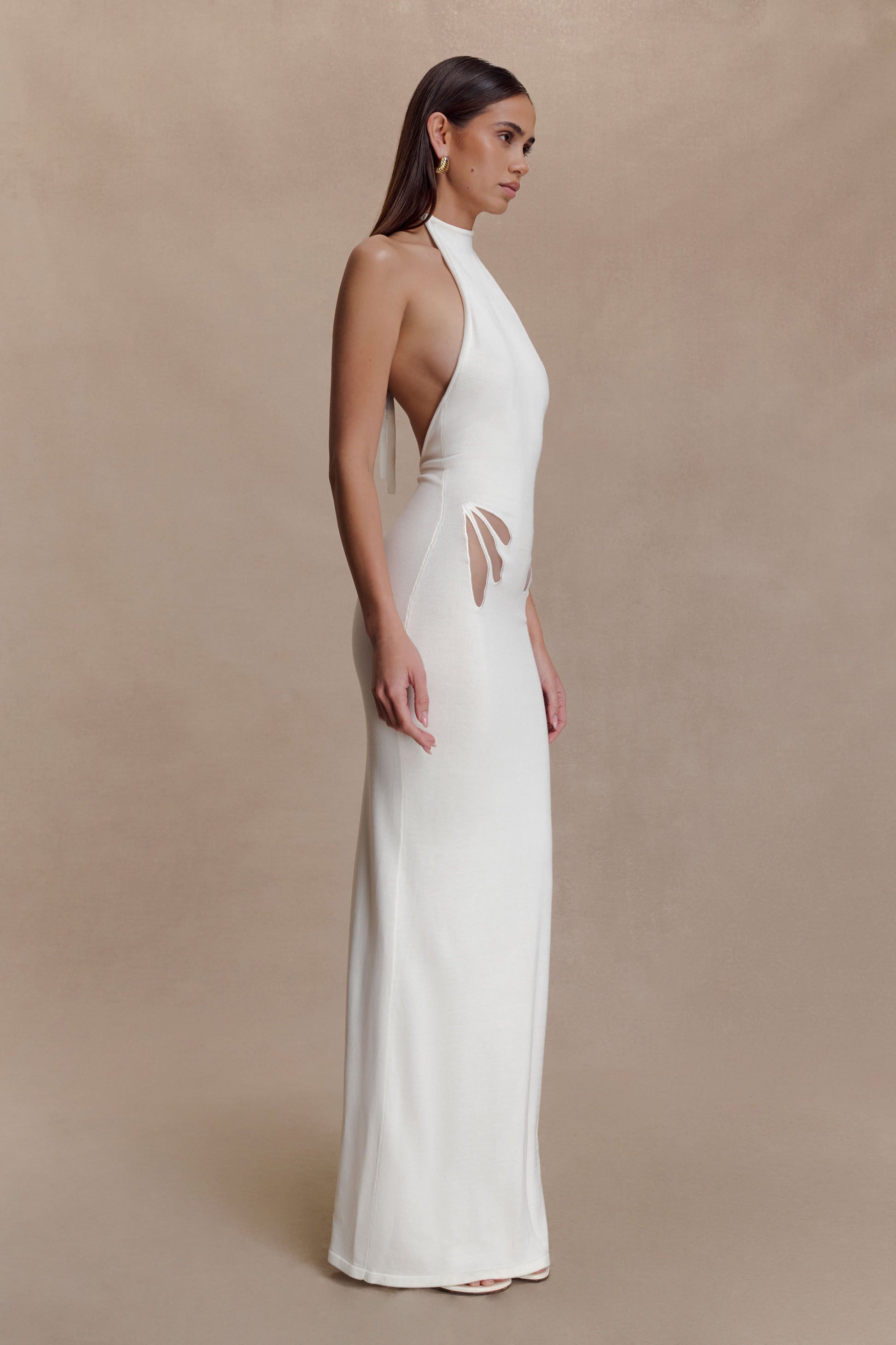 Brock Knit Halter Maxi Dress - White #3