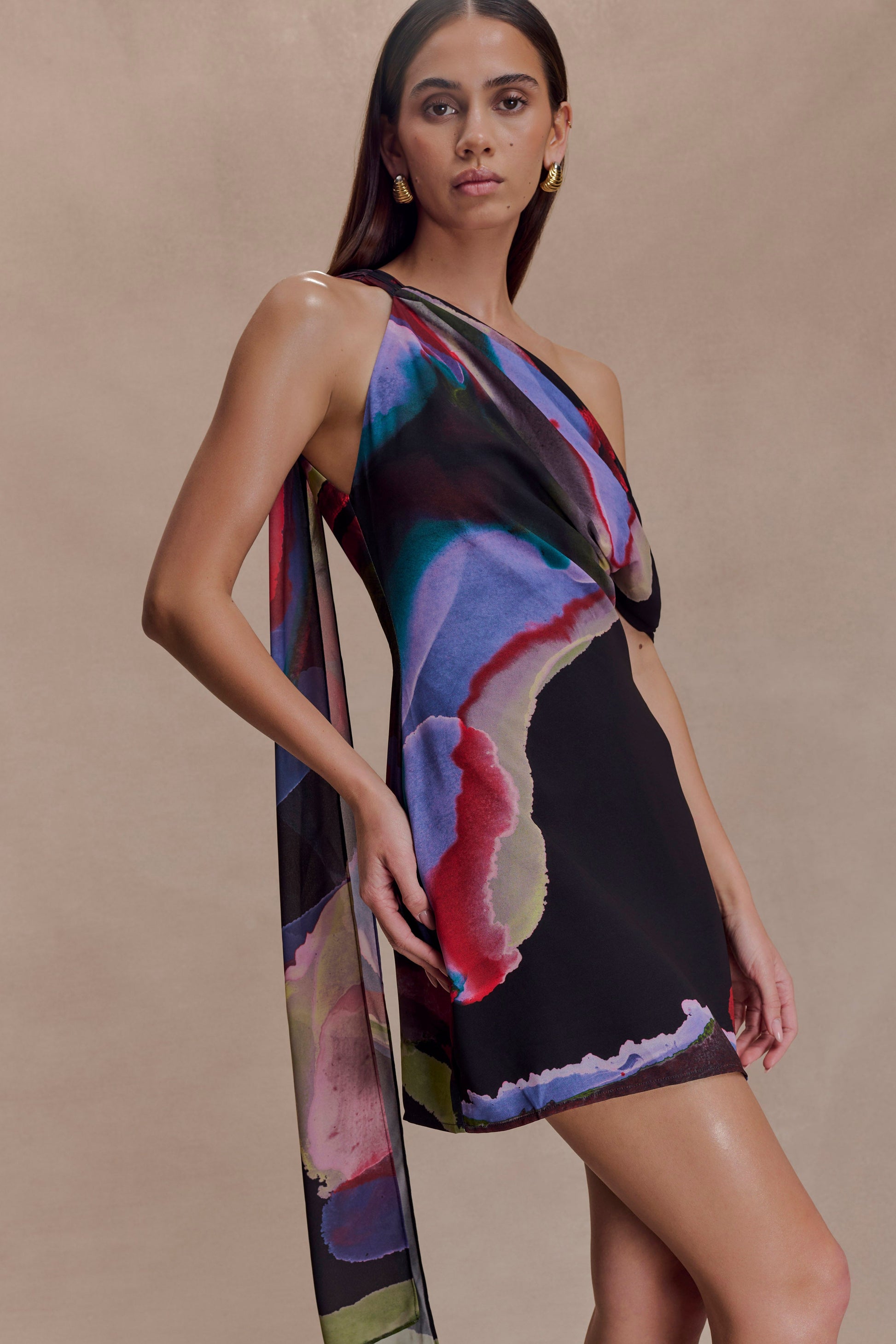 Daisie Chiffon Mini Dress - Multi Fluid Reverie Print #3