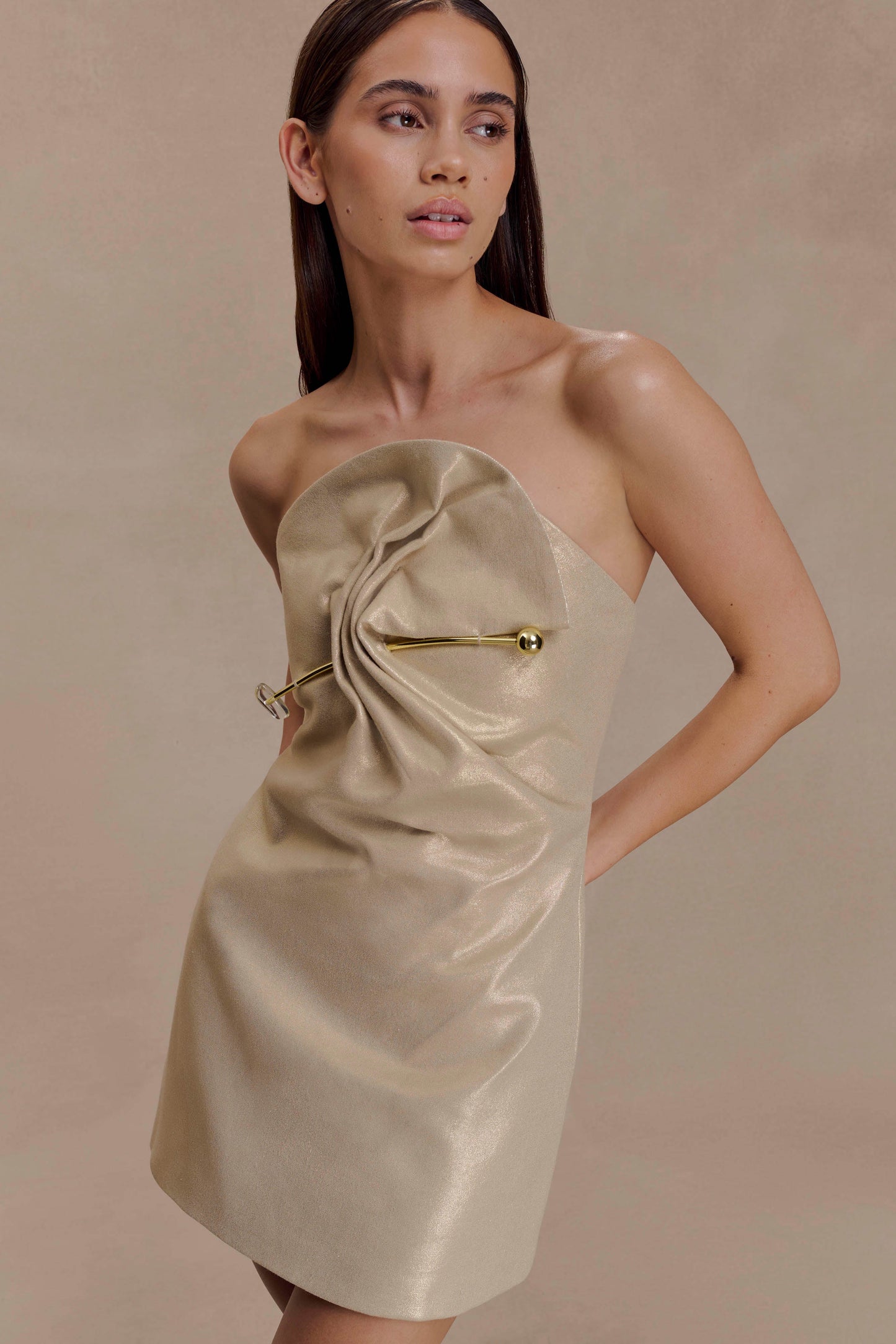 Annette Linen Mini Dress - Gold