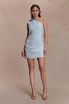 Helena One Shoulder Linen Mini Dress - Powder Blue