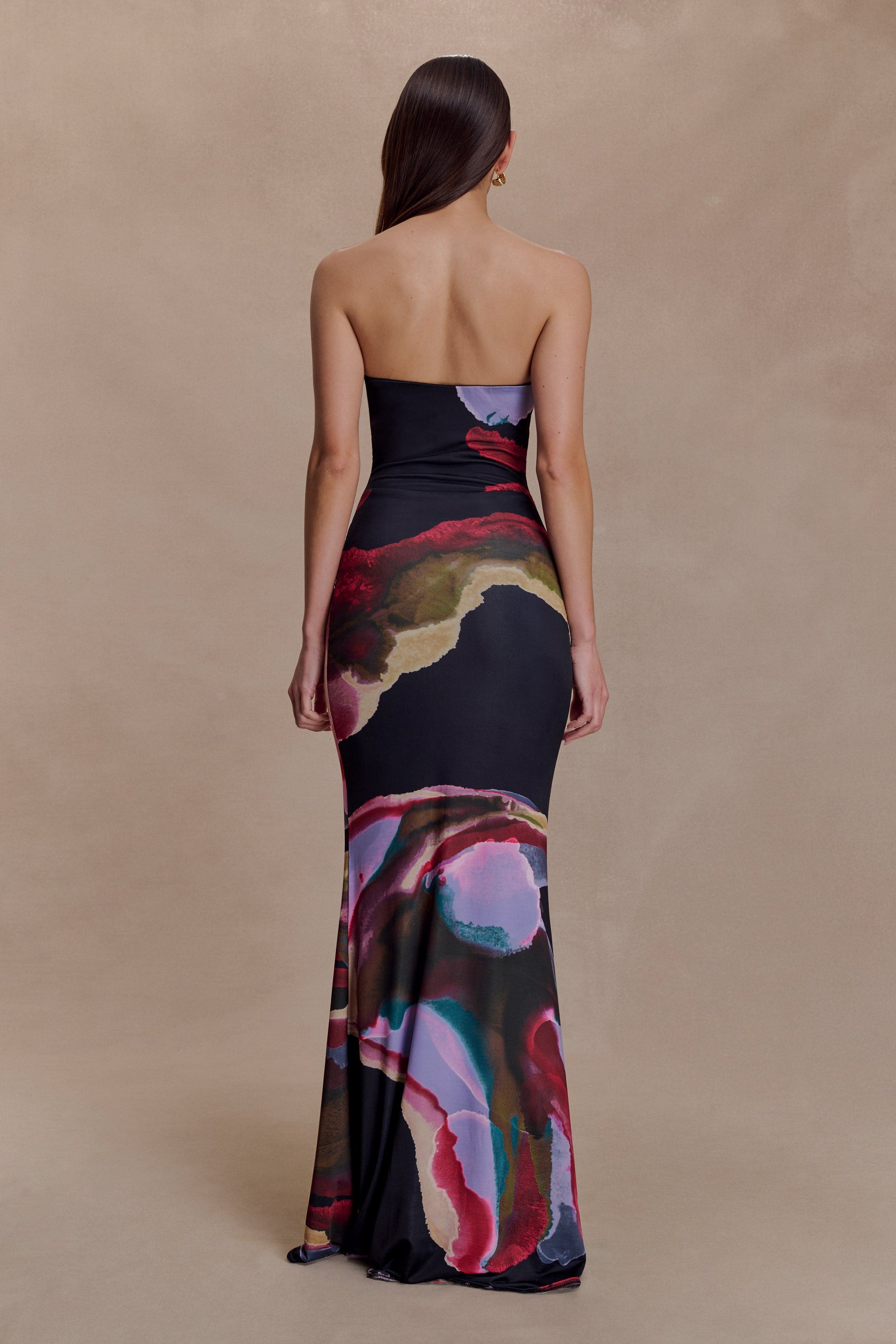 Madison Strapless Slinky Maxi Dress - Multi Fluid Reverie Print #2