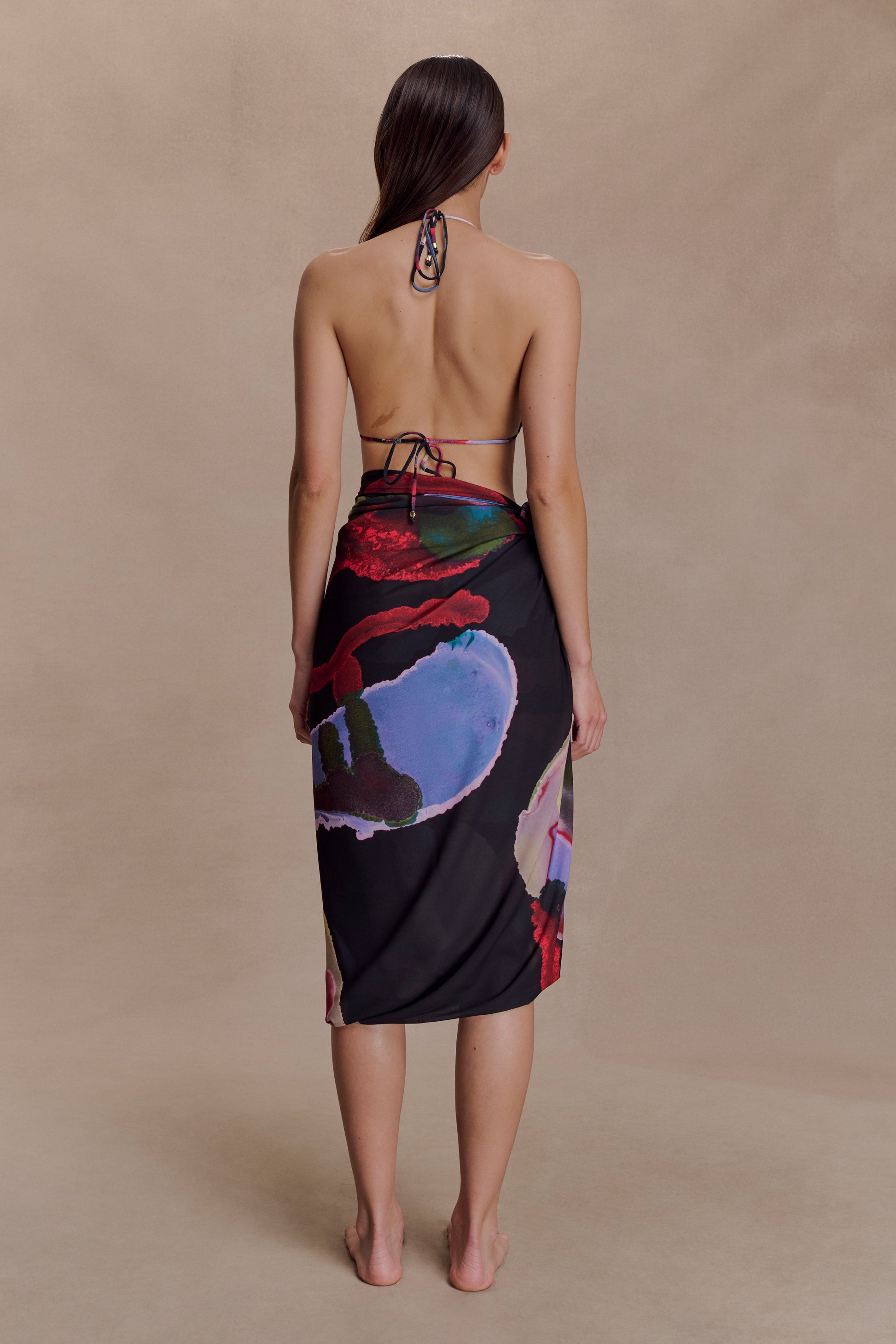 Evie Chiffon Sarong - Multi Fluid Reverie Print #2