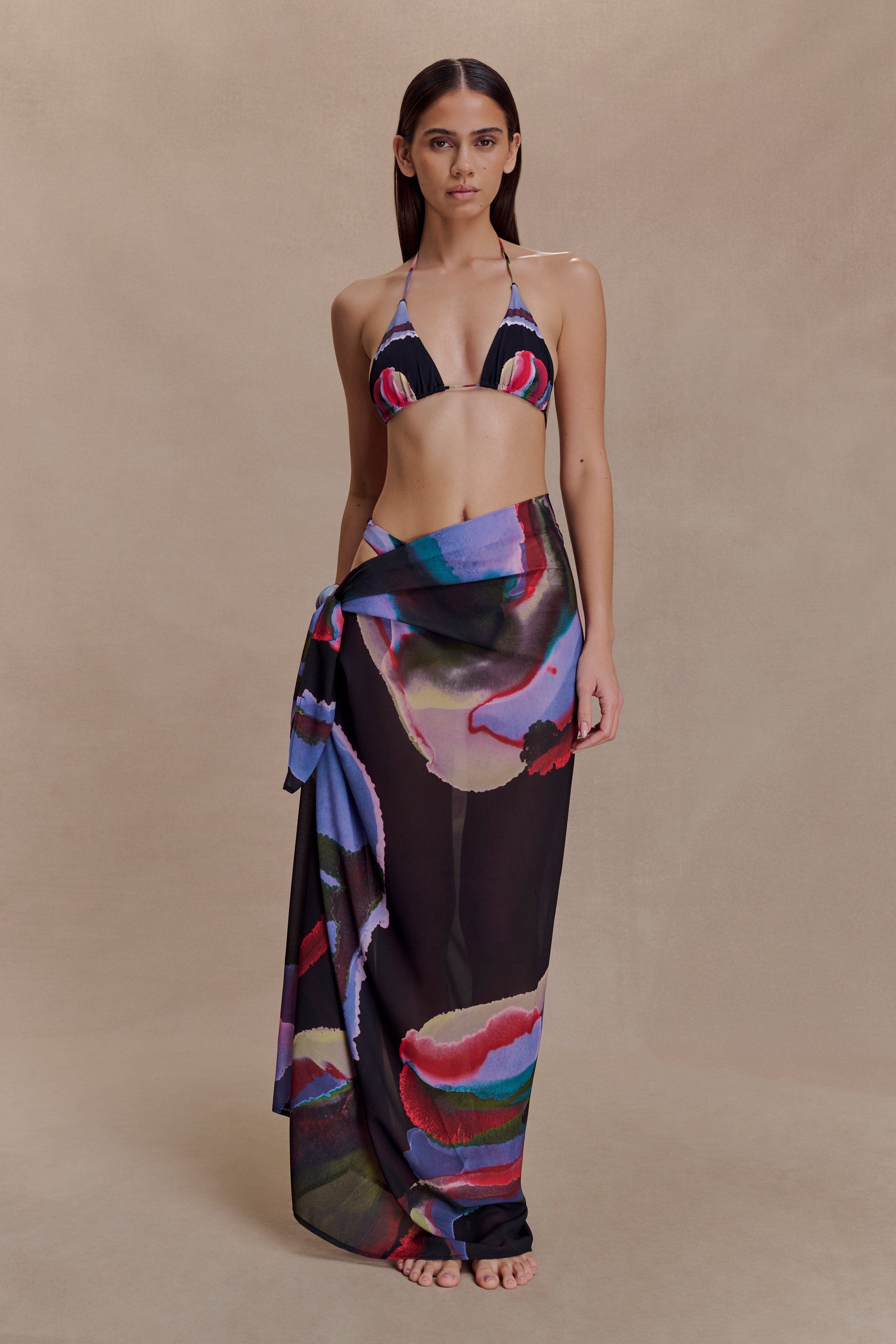 Evie Chiffon Sarong - Multi Fluid Reverie Print #5