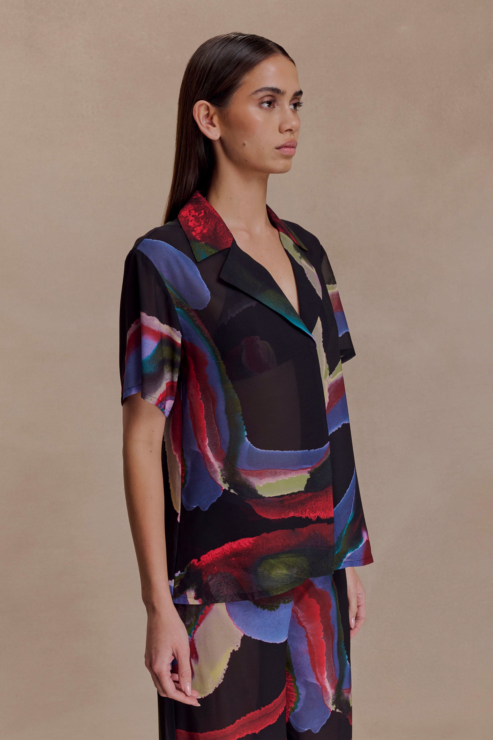 Rachel Chiffon Short Sleeve Shirt - Multi Fluid Reverie Print #3
