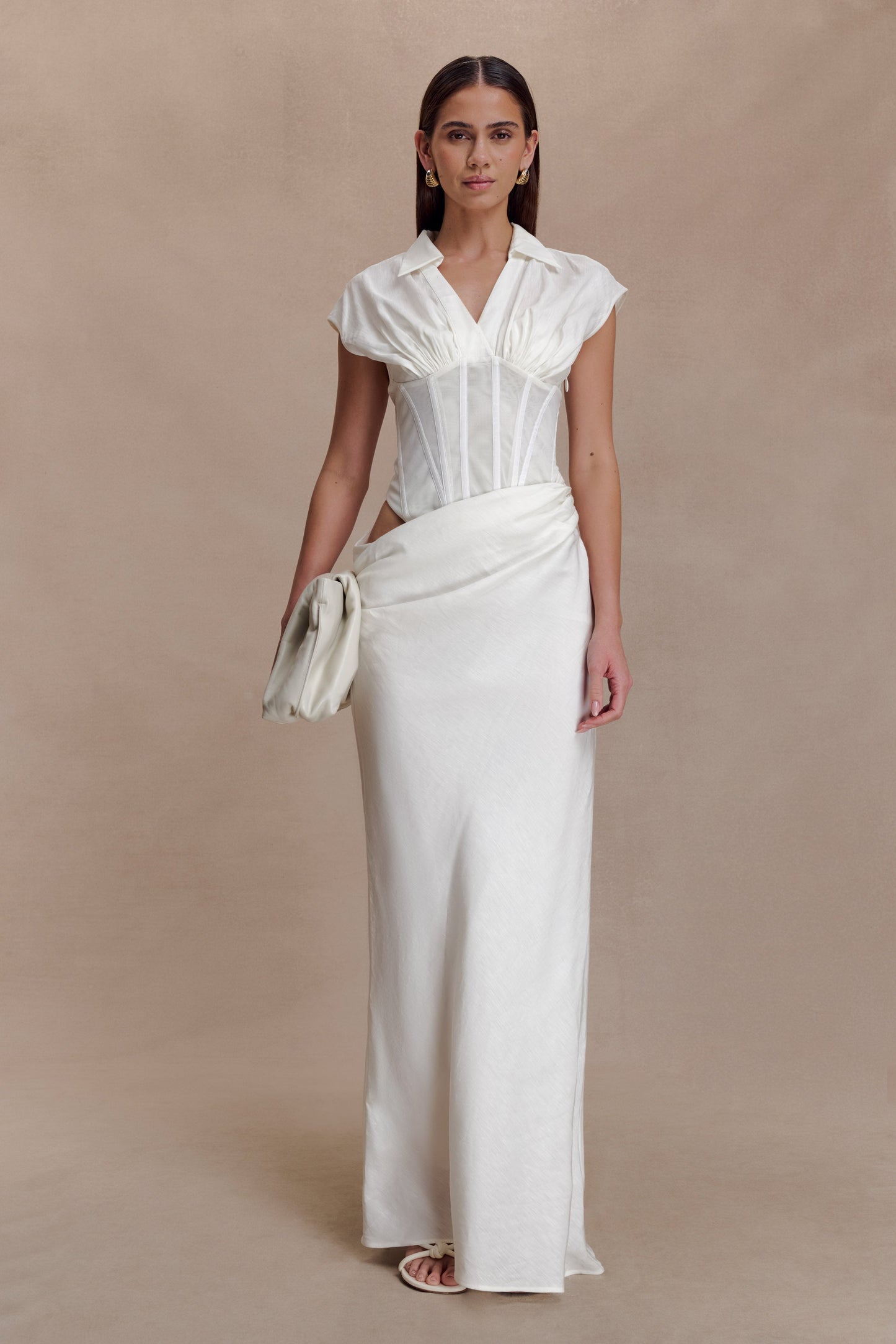 Saphira Shirt Corset Maxi Dress - White