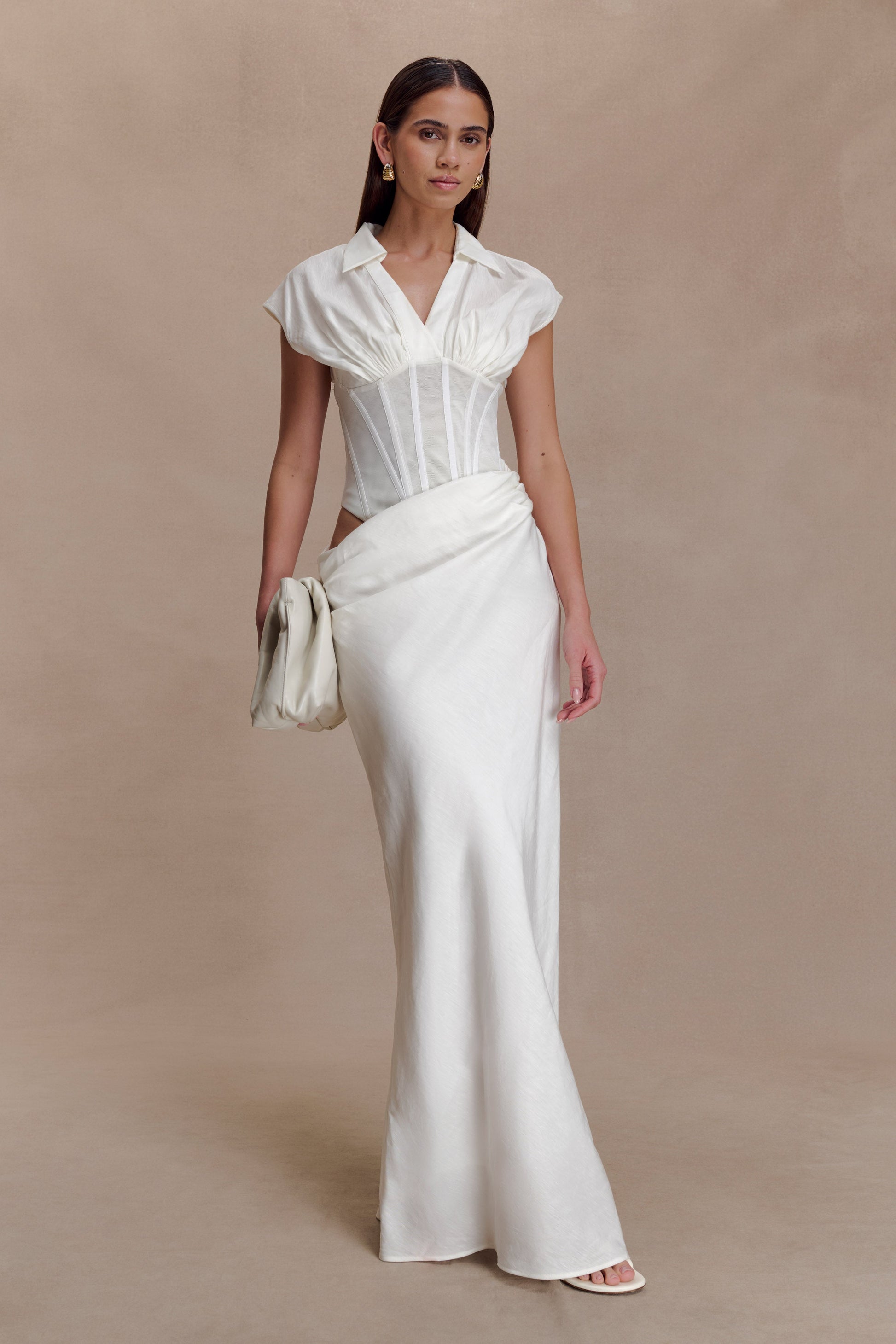 Saphira Shirt Corset Maxi Dress - White #2