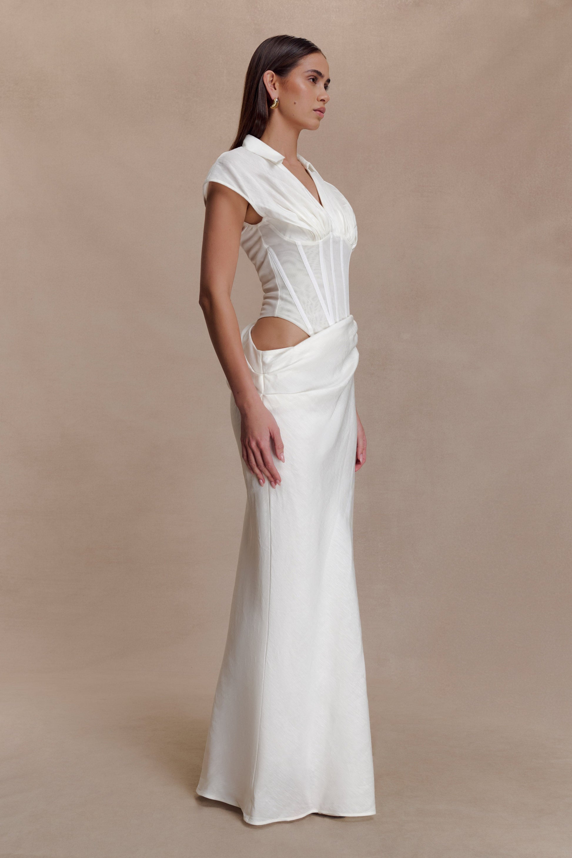 Saphira Shirt Corset Maxi Dress - White #2