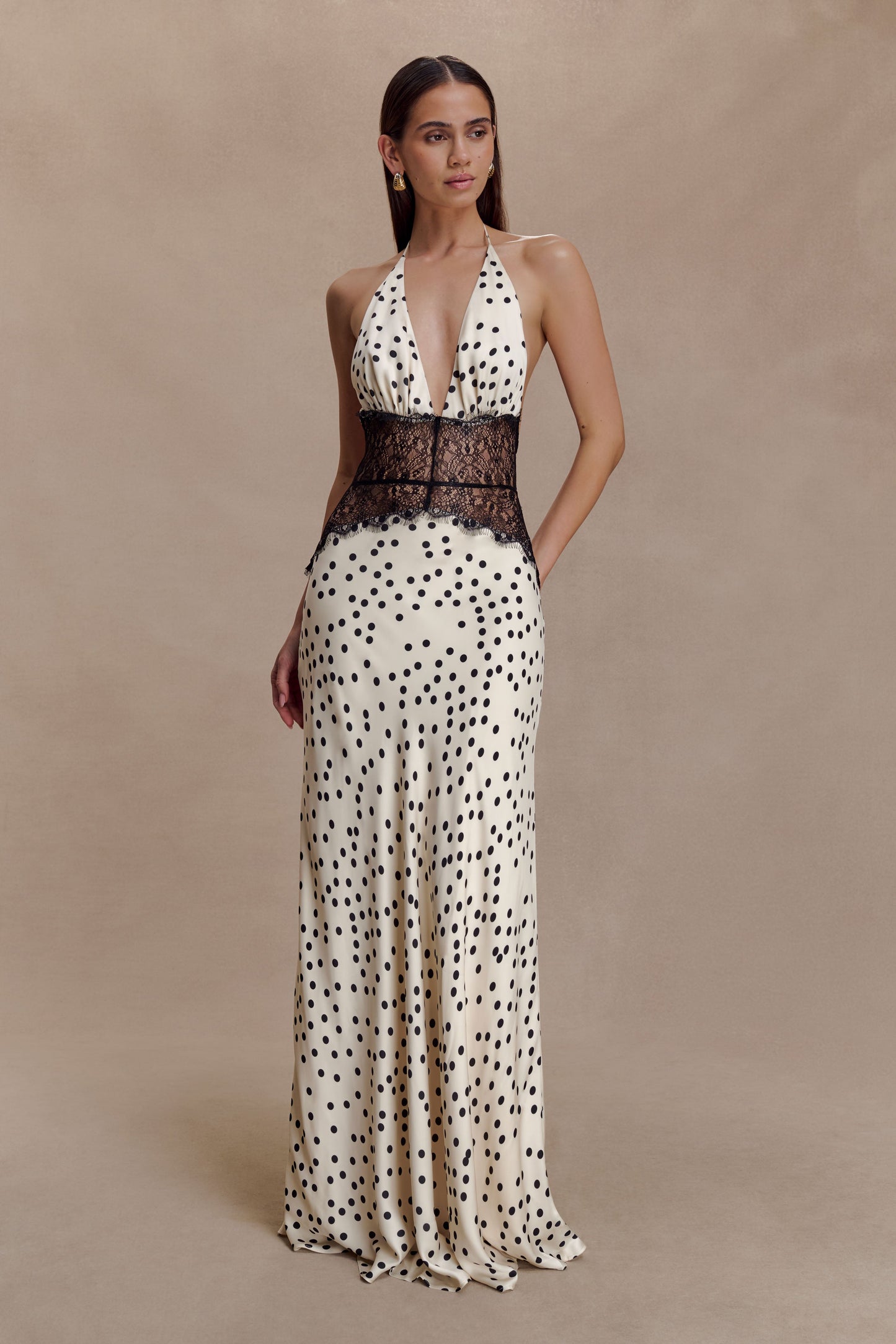 Dinah Lace And Satin Maxi Dress - Polkadot