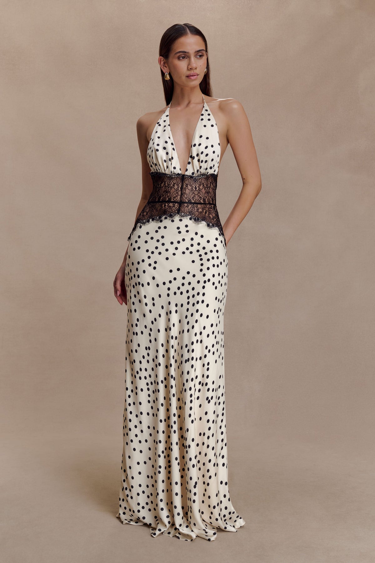 Dinah Lace And Satin Maxi Dress - Polkadot