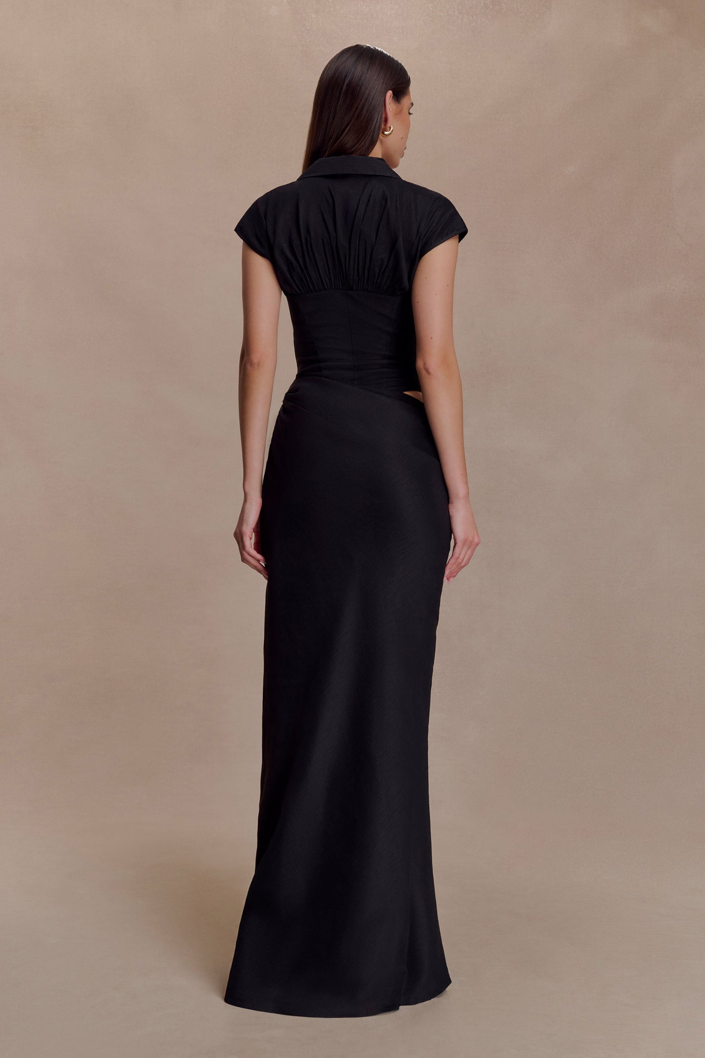 Saphira Shirt Corset Maxi Dress - Black