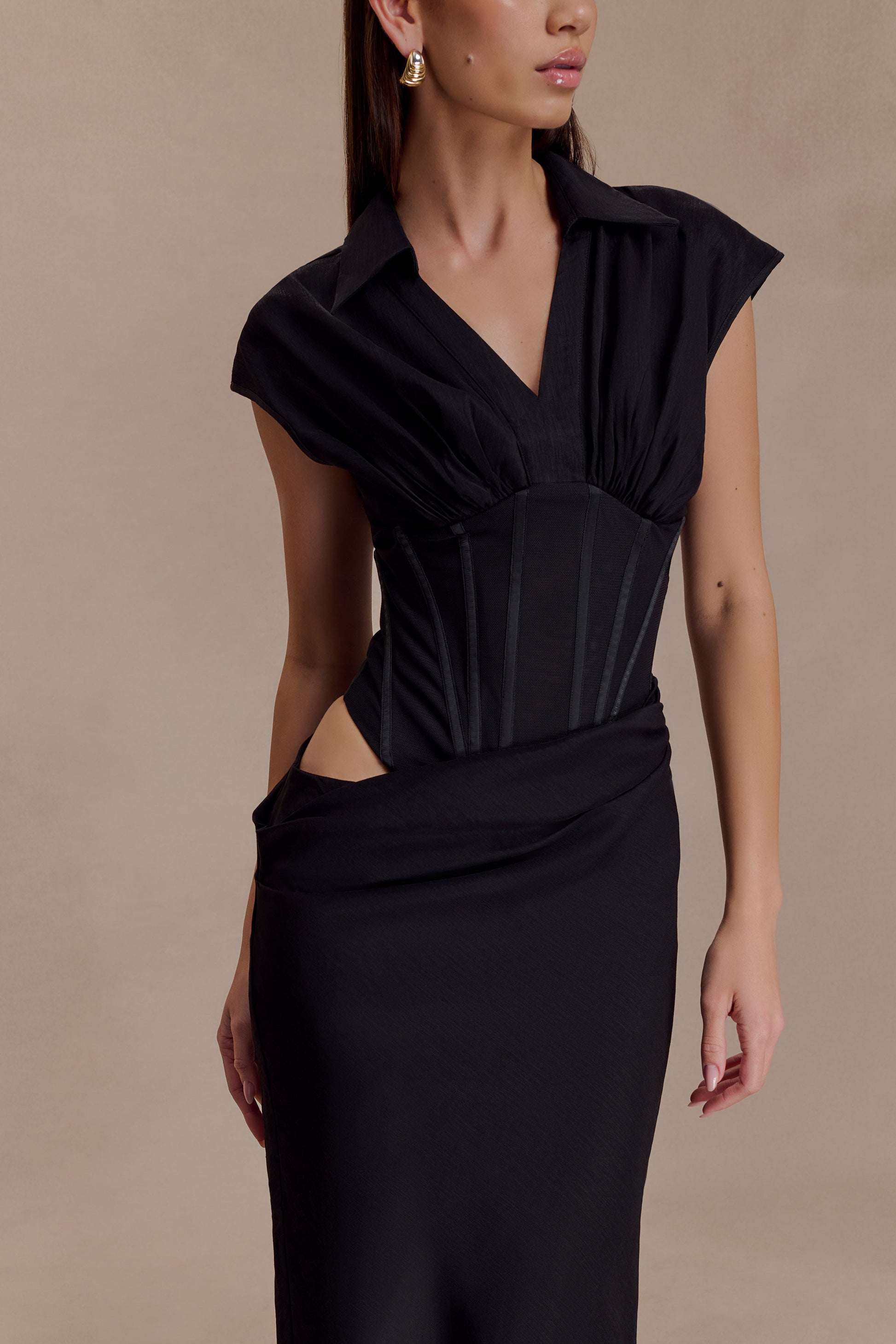 Saphira Shirt Corset Maxi Dress - Black #2