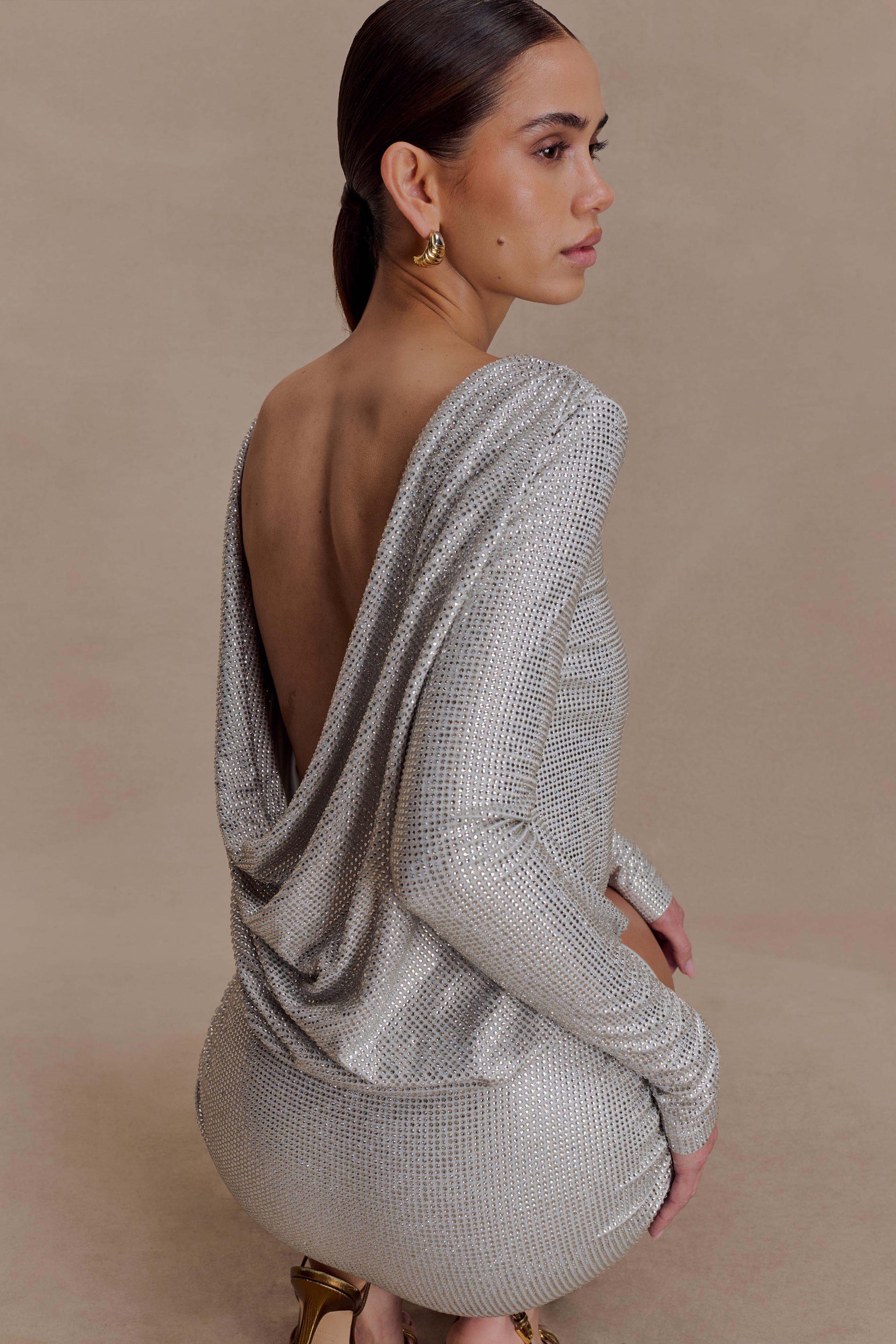 Darius Diamante Cowl Mini Dress - Silver #4