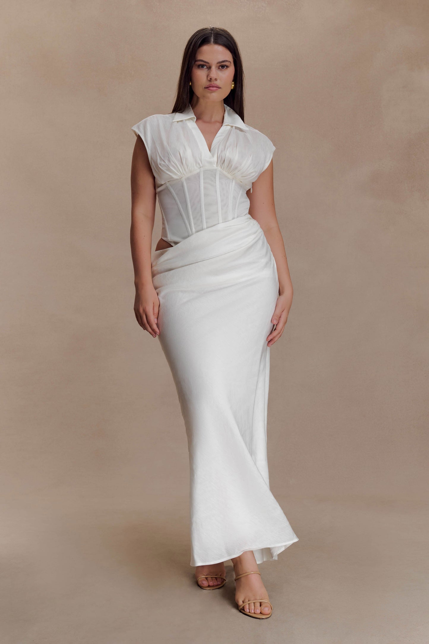 Saphira Shirt Corset Maxi Dress - White