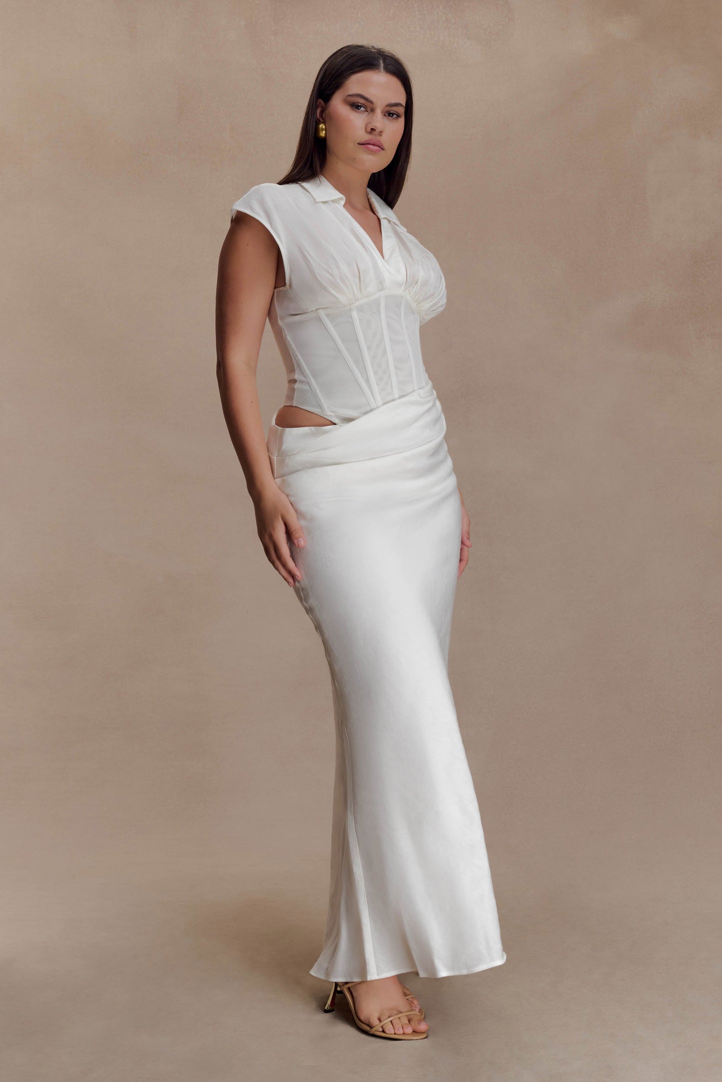 Saphira Shirt Corset Maxi Dress - White