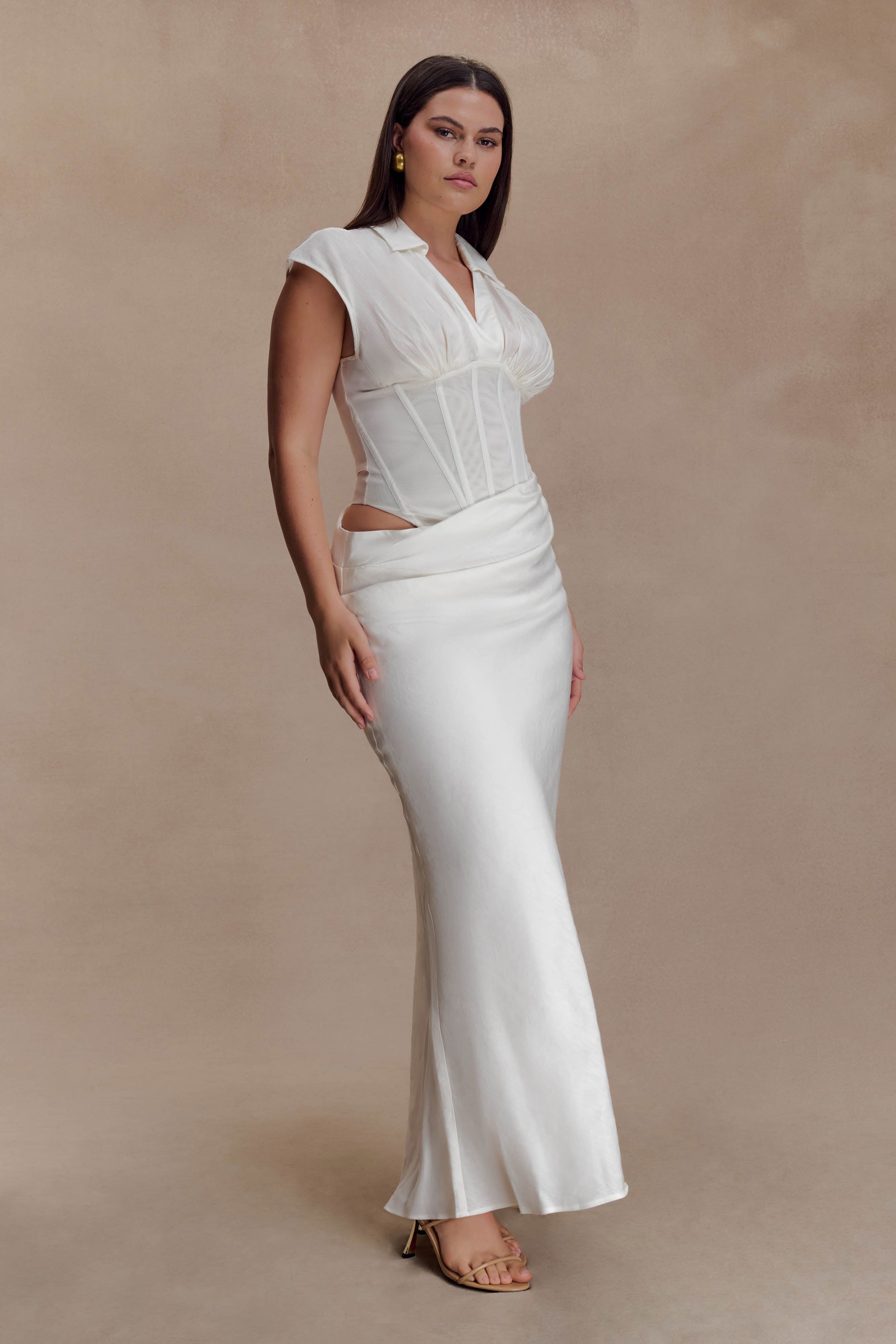 Saphira Shirt Corset Maxi Dress - White #6