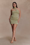 Mattea Slinky And Mesh Mini Dress With Scarf - Sage
