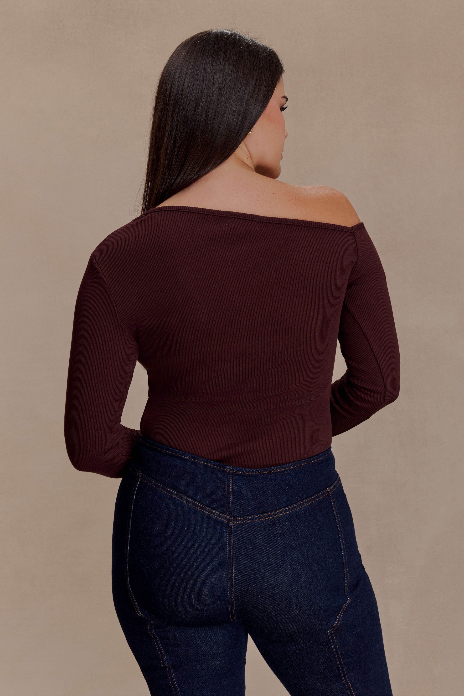 Maelle Off Shoulder Long Sleeve Top - Deep Chocolate #4