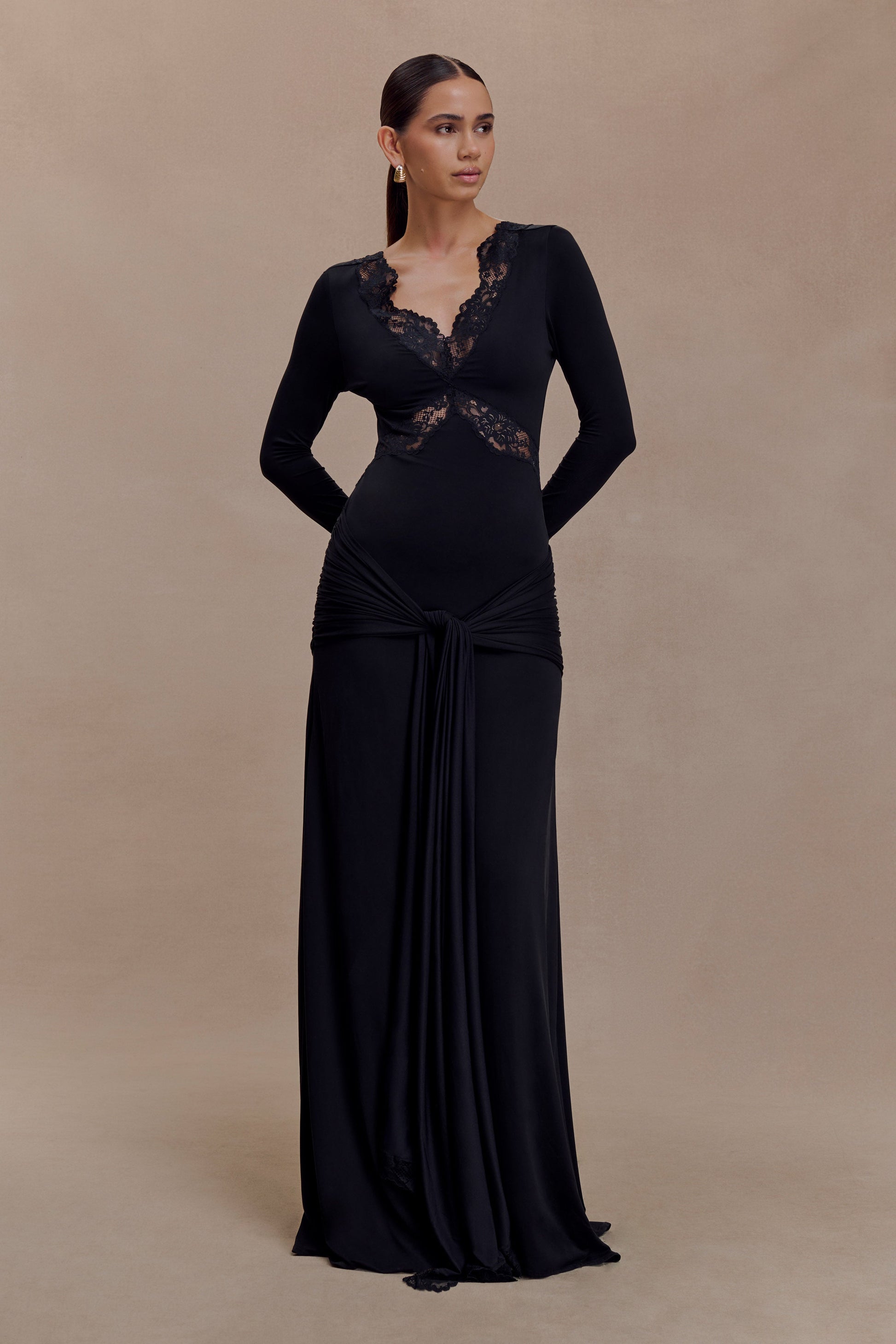 Electra Slinky Lace Maxi Dress - Black #5
