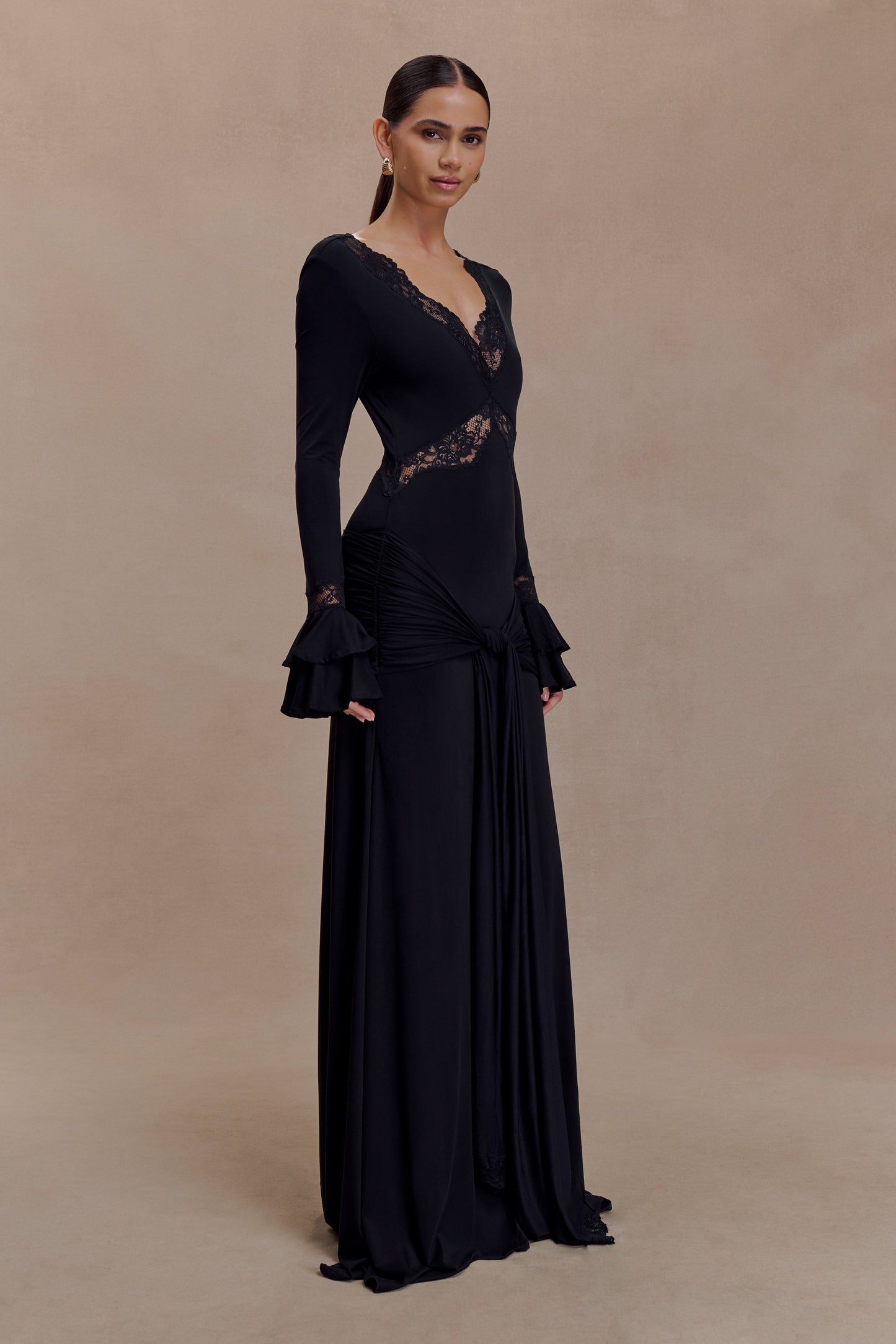 Electra Slinky Lace Maxi Dress - Black