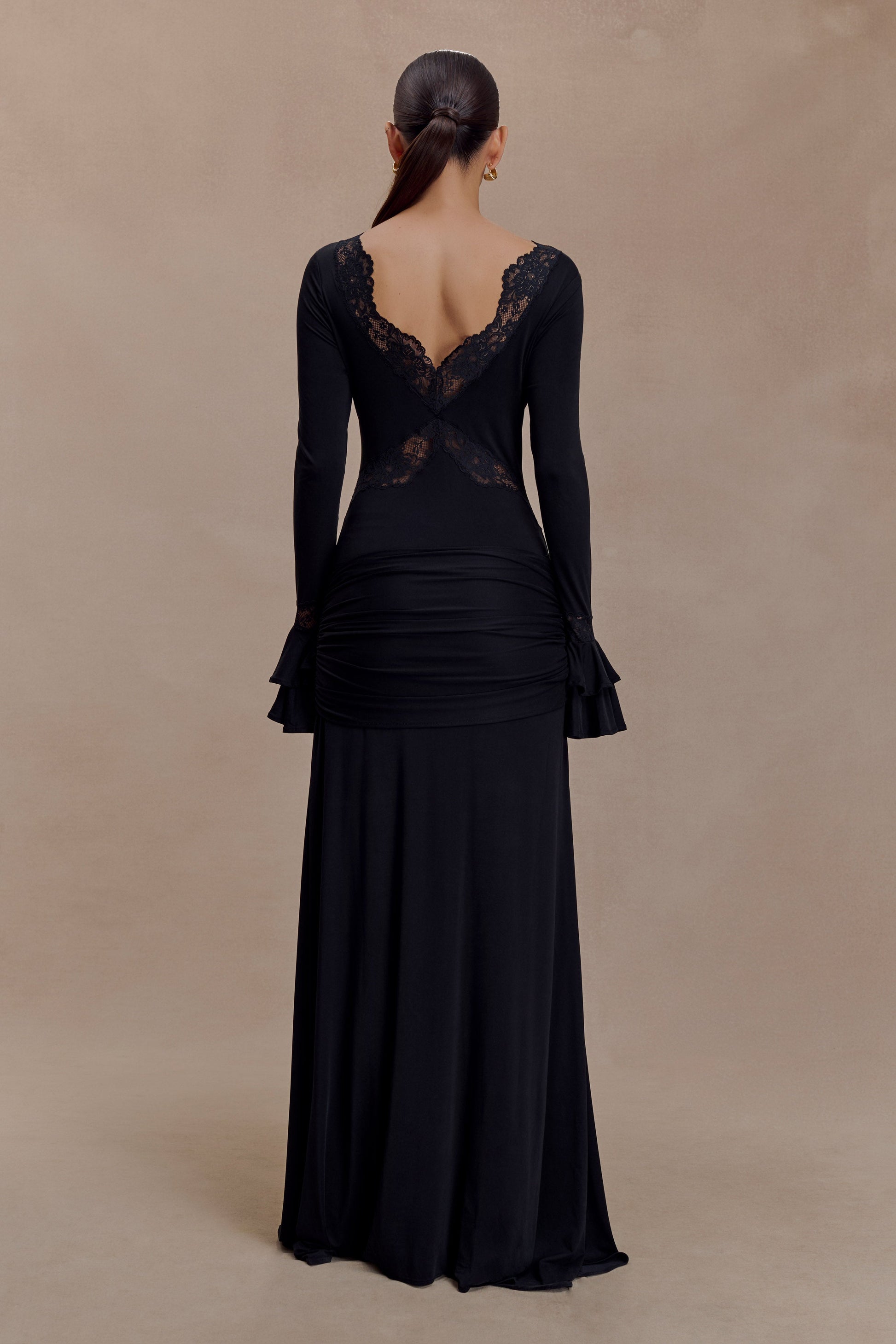 Electra Slinky Lace Maxi Dress - Black #2