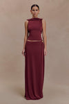 Bridget Slinky Maxi Skirt With Hardware - Burgundy