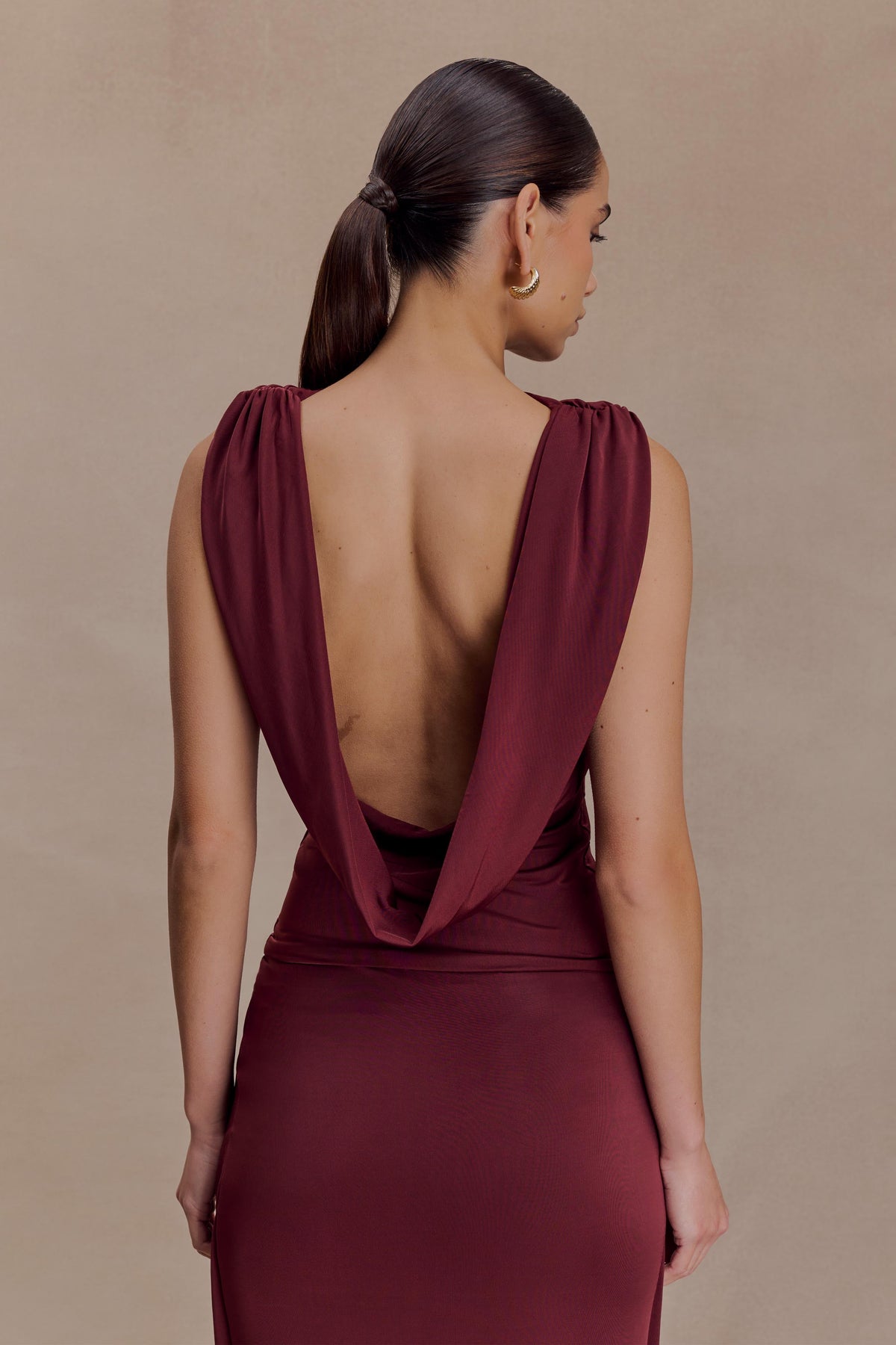 Bridget Slinky Cowl Back Top - Burgundy #3