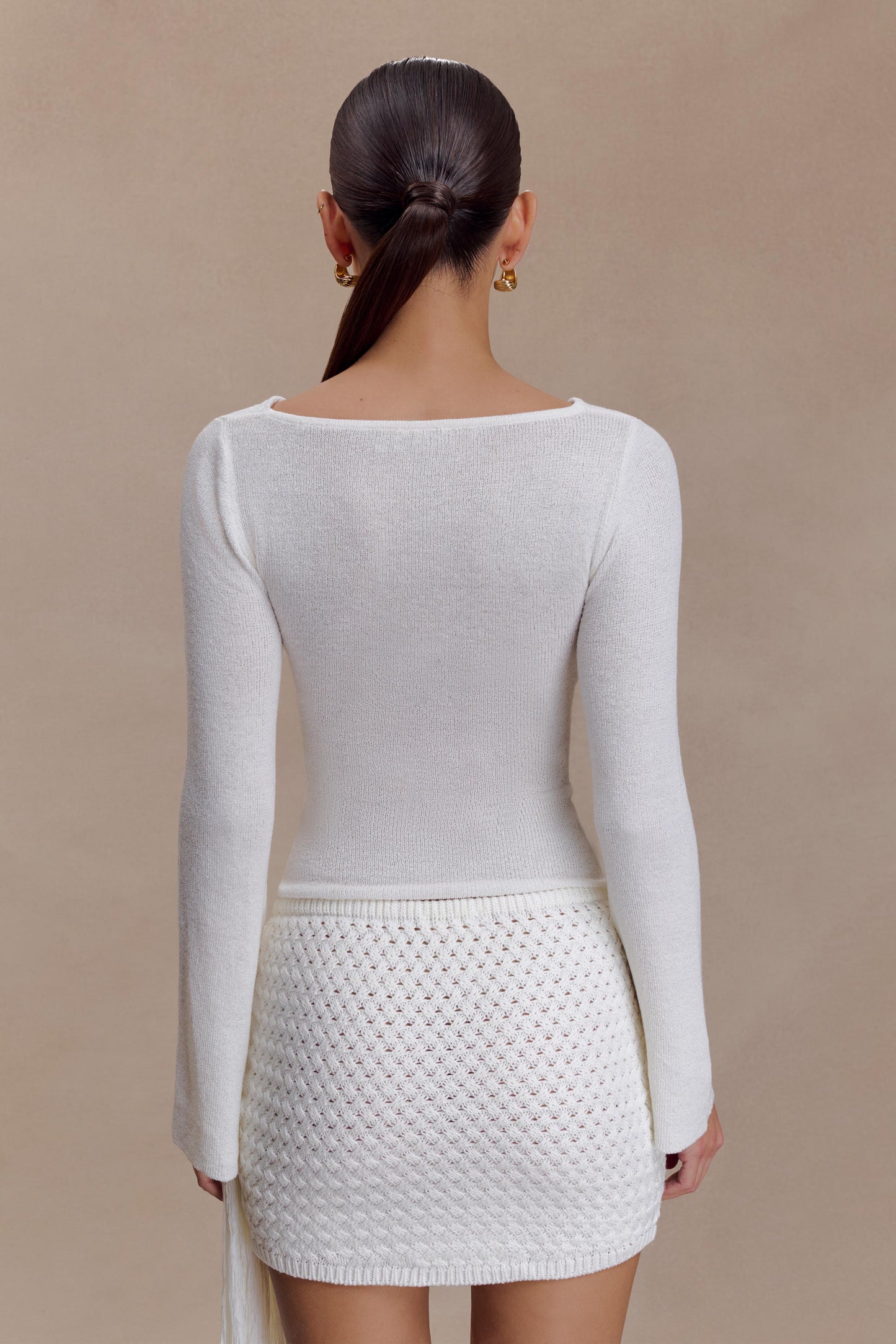 Elowen Knit Cowl Long Sleeve Top - White