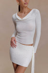 Elowen Knit Cowl Long Sleeve Top - White