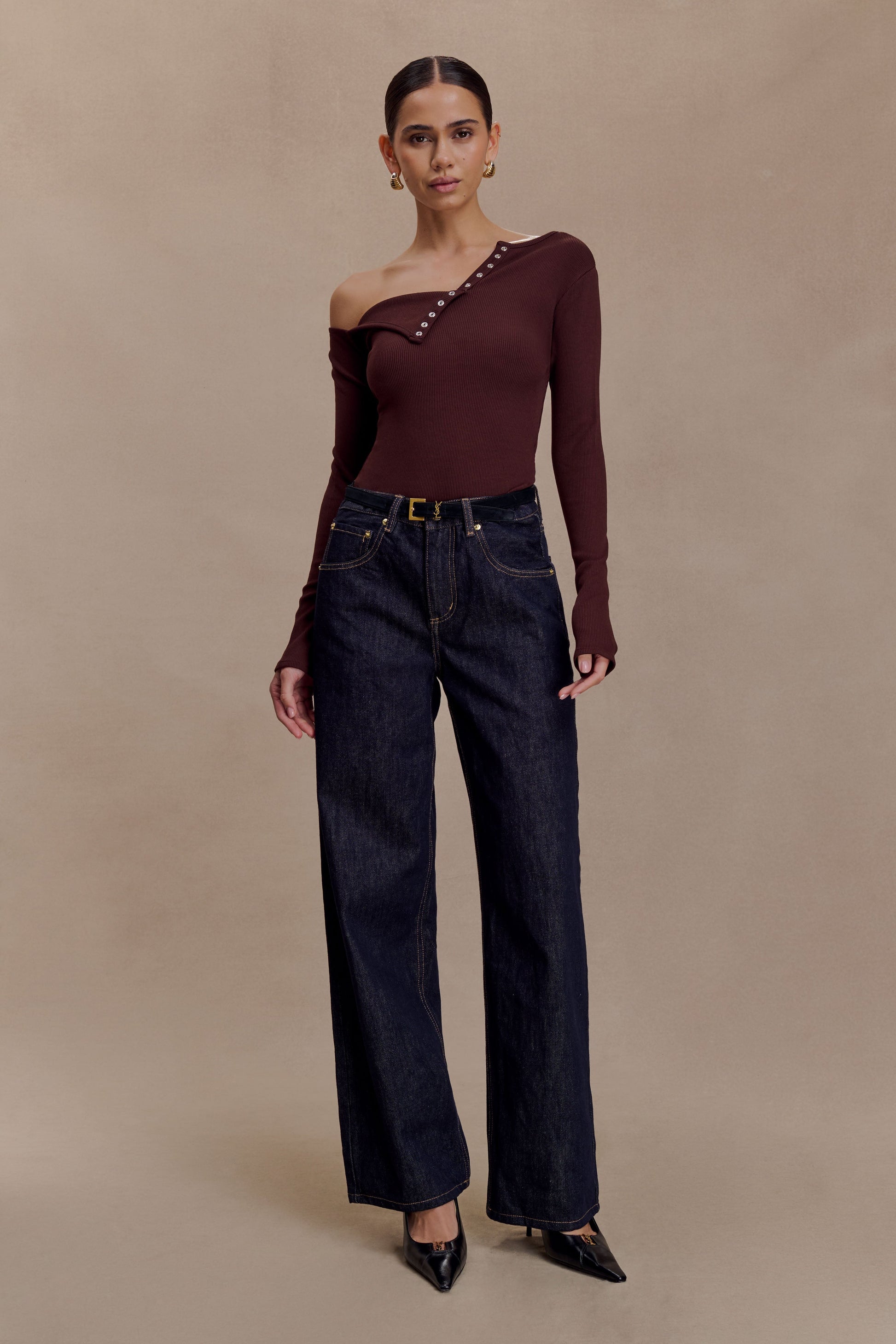 Maelle Off Shoulder Long Sleeve Top - Deep Chocolate #5