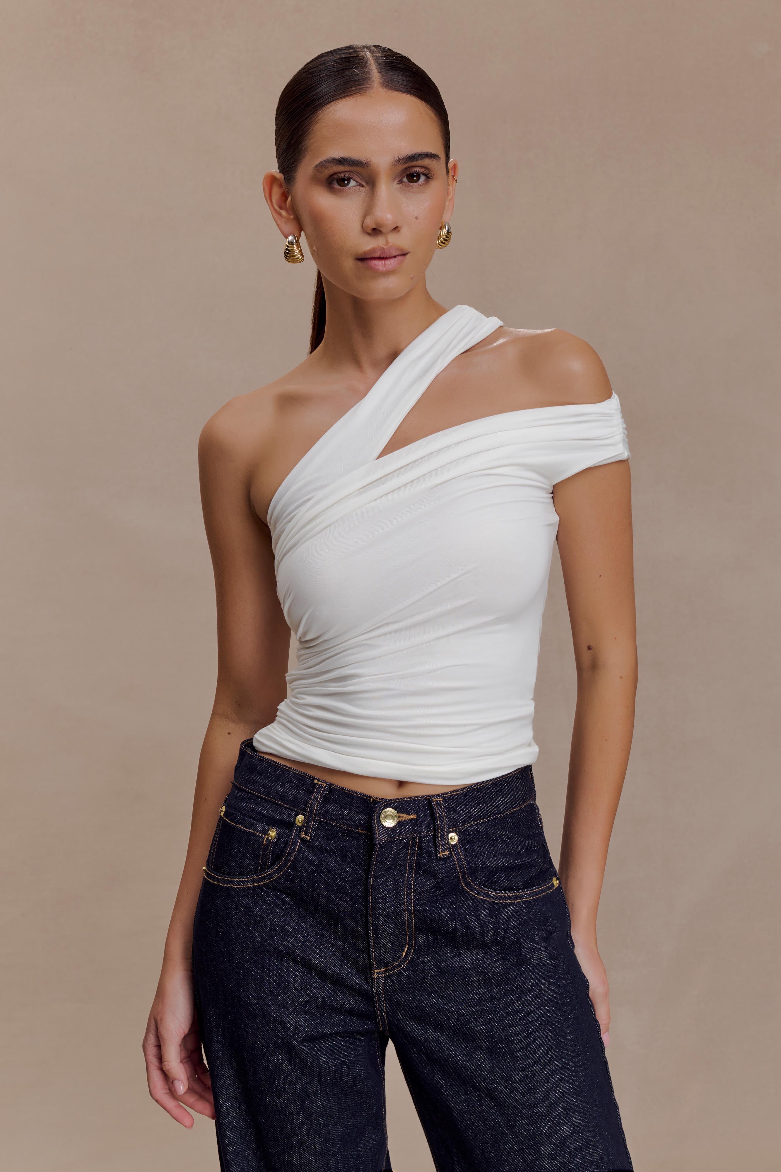 Anna One Shoulder Modal Top - White | MESHKI UK