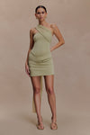 Mattea Slinky And Mesh Mini Dress With Scarf - Sage