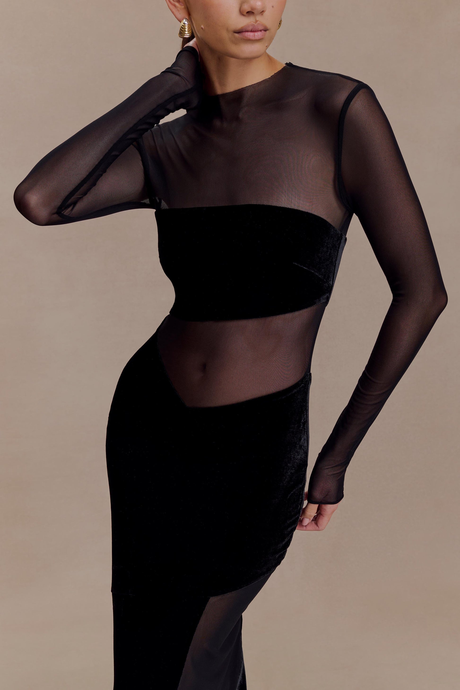 Davina Velvet And Mesh Maxi Dress - Black #3
