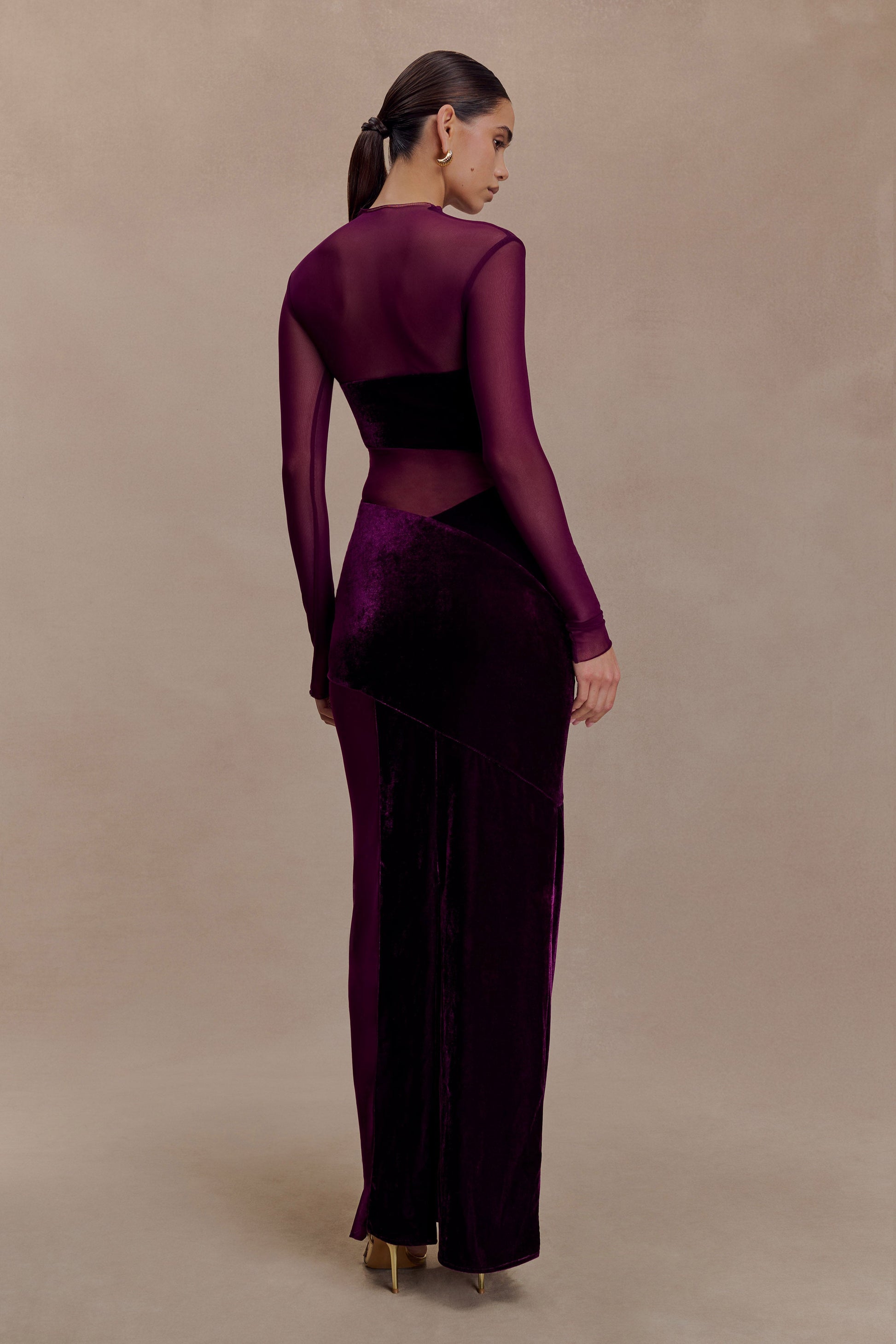 Davina Velvet And Mesh Maxi Dress - Purple #2
