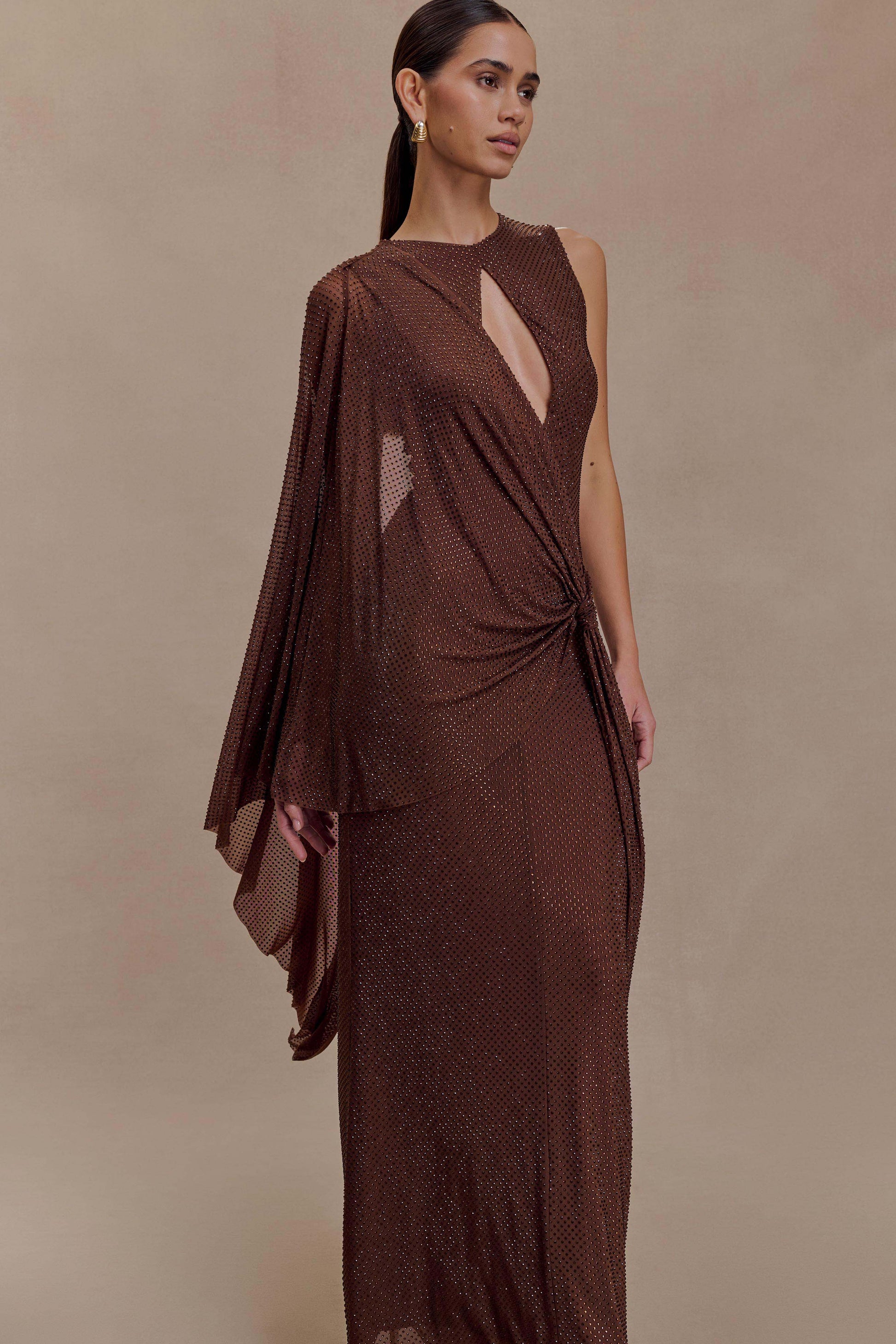 Bakari Diamante Cape Maxi Dress - Chocolate #7