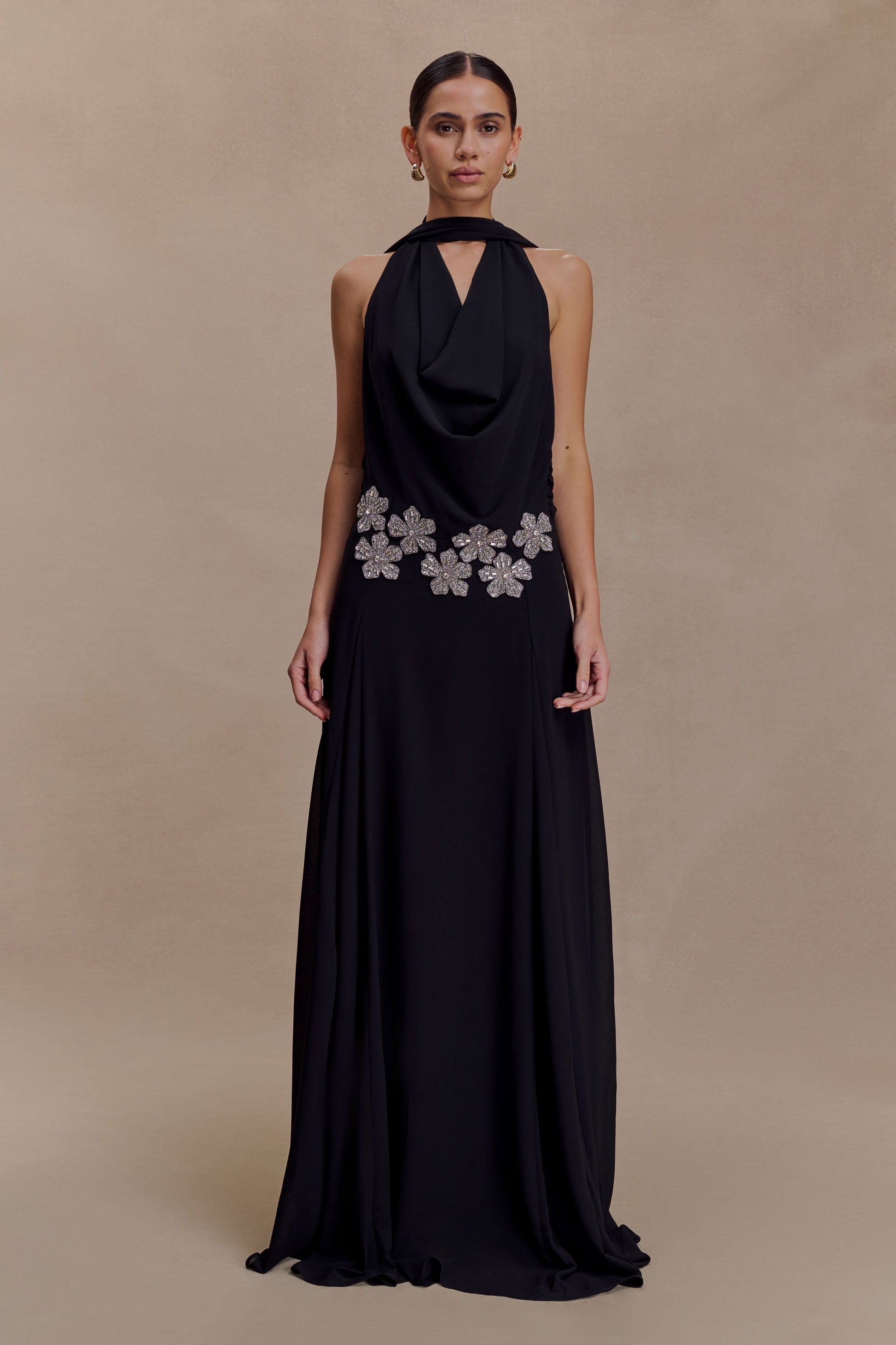 Santal Floral Chiffon Halter Maxi Dress - Black #4