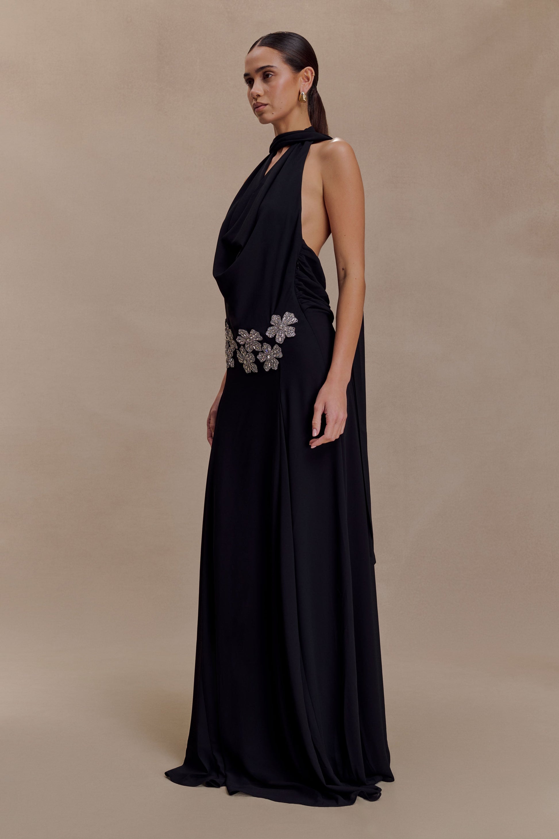 Santal Floral Chiffon Halter Maxi Dress - Black #6